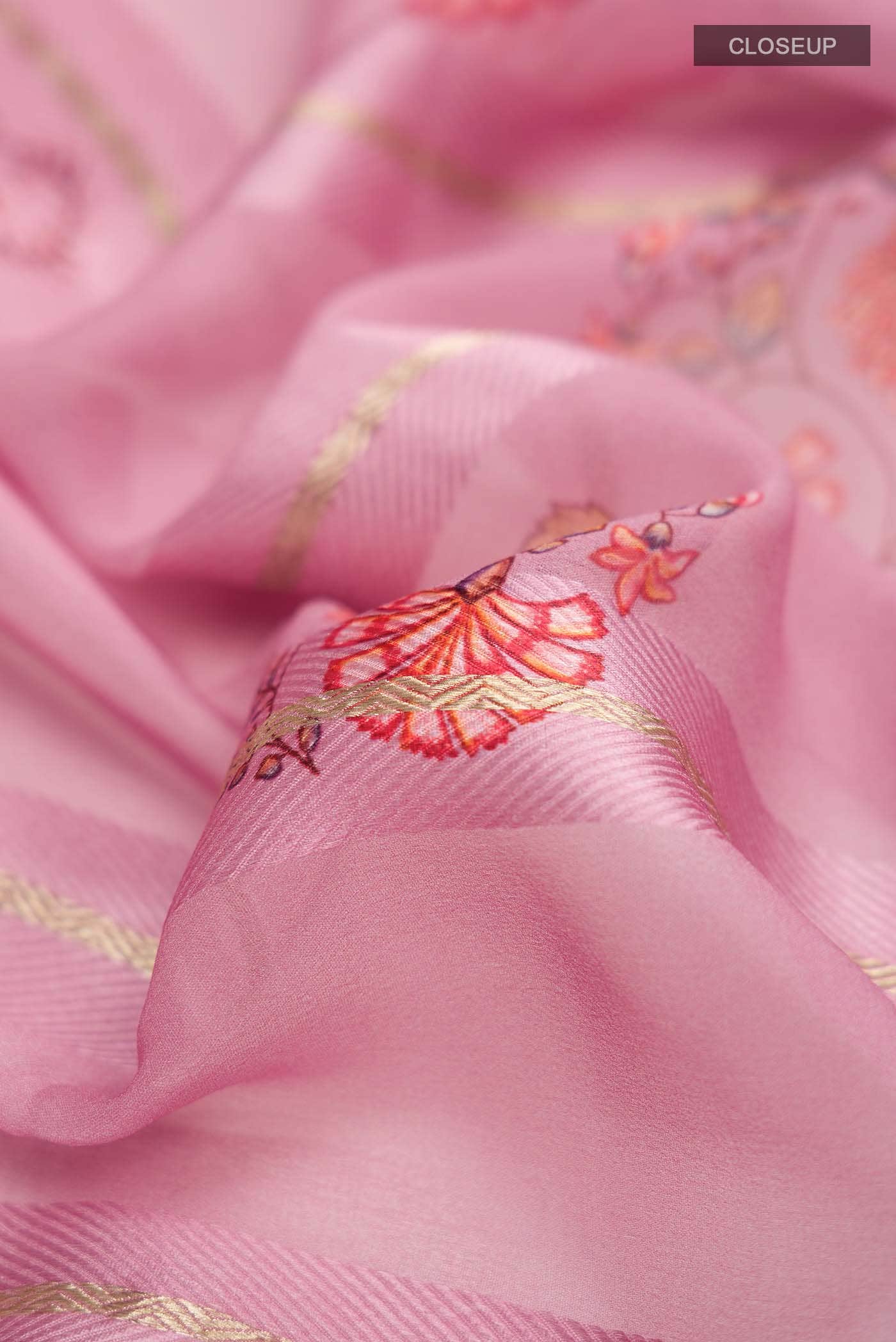 Pink Mysore Georgette Saree - Image 3