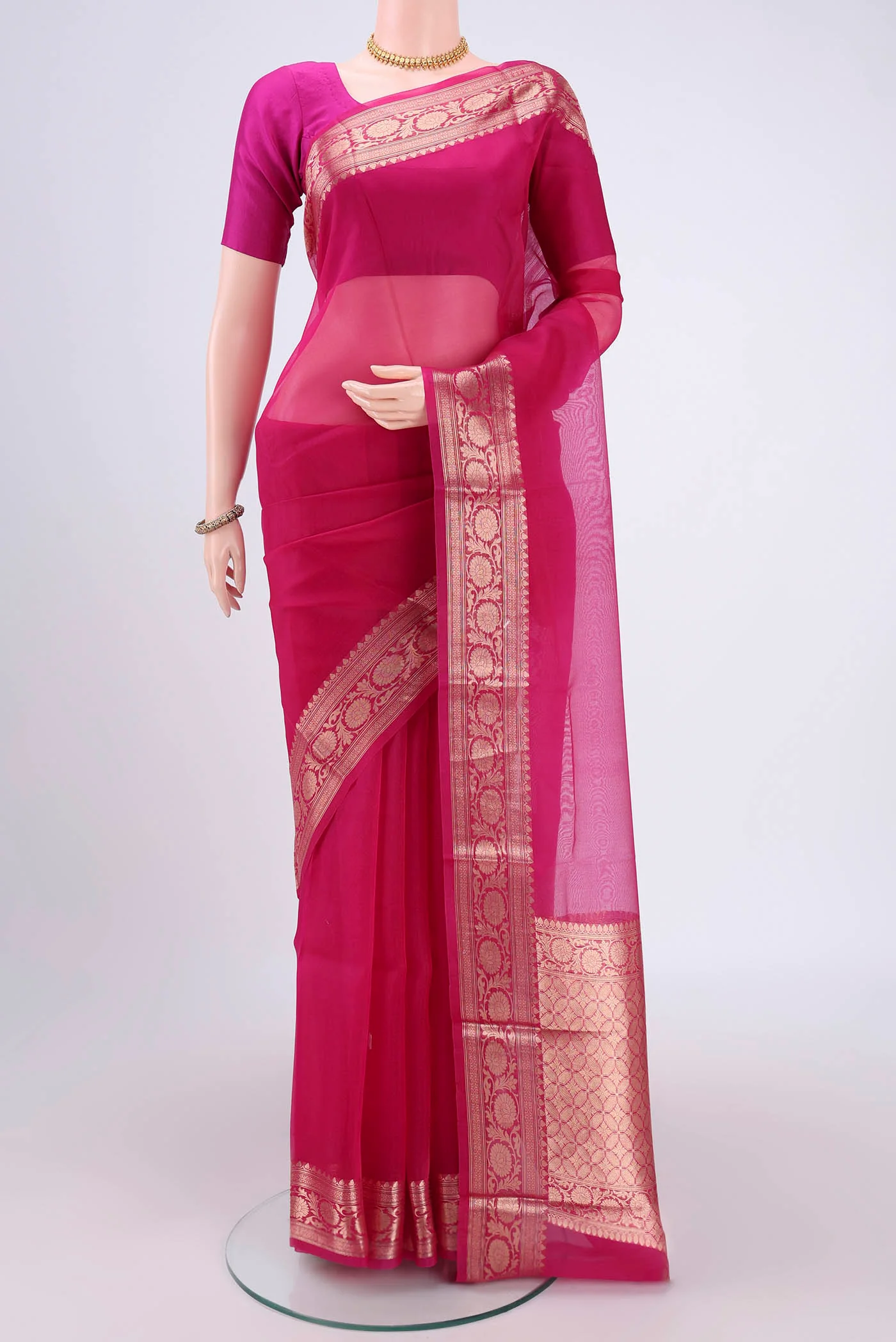 Pink Organza Silk Saree