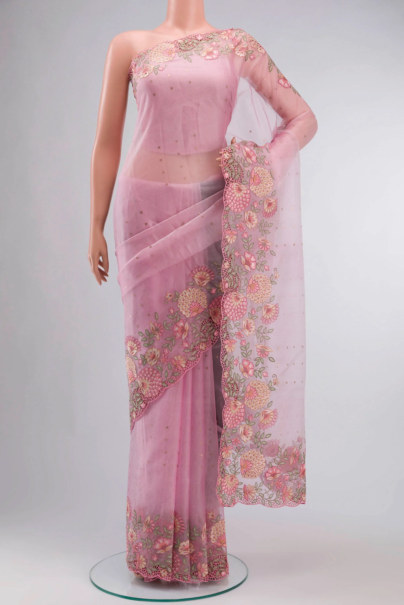 Pink Organza Silk Saree