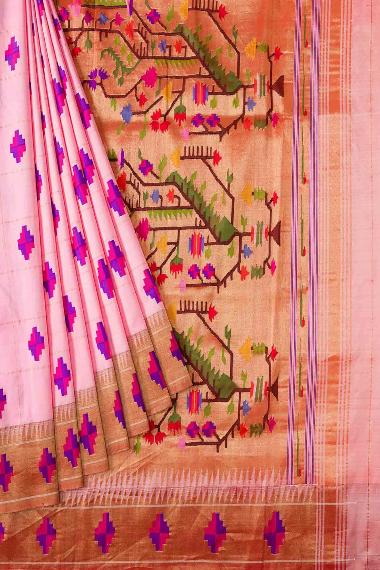Pure Silk Pure Zari Pink Paithani Saree - Image 2