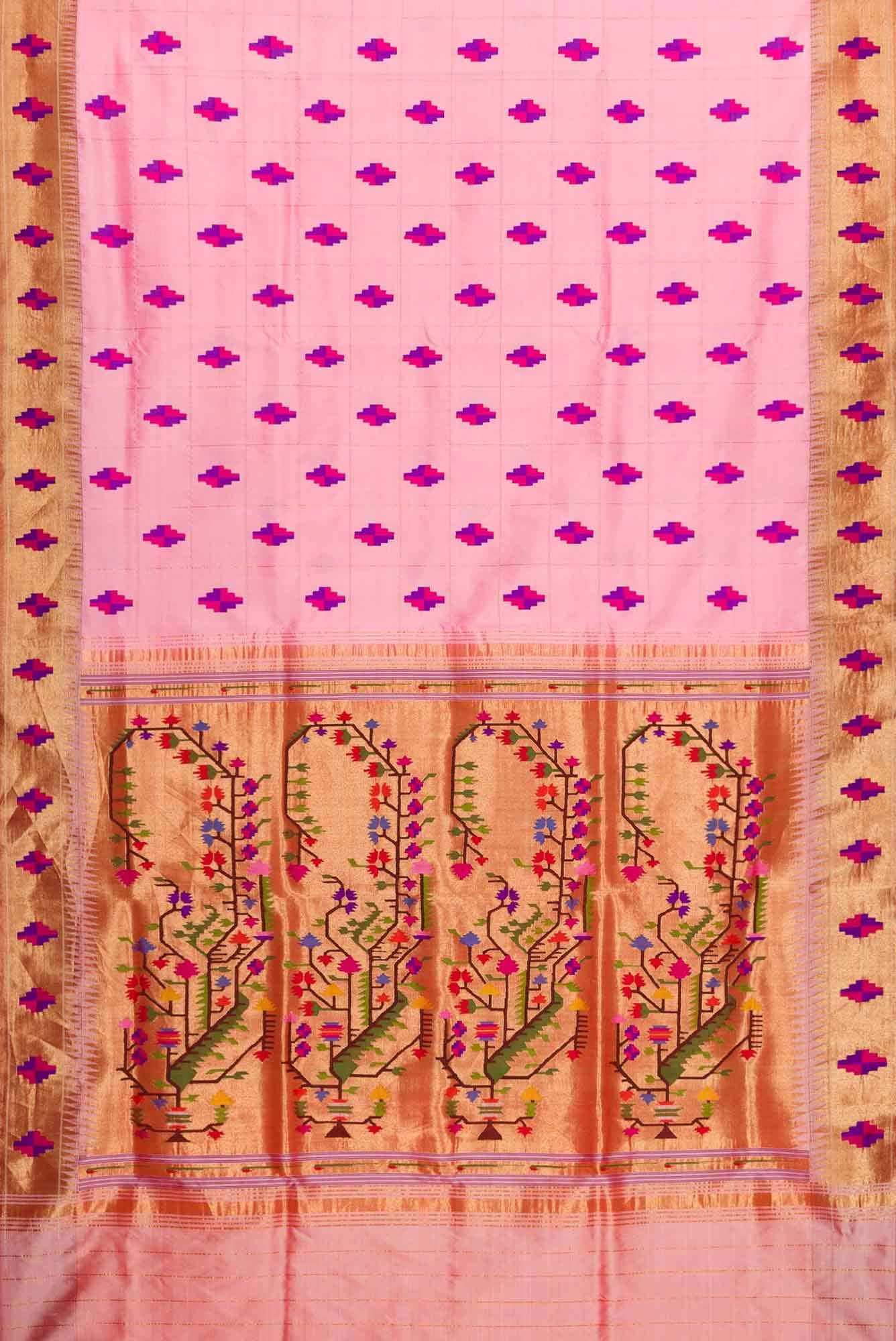 Pure Silk Pure Zari Pink Paithani Saree - Image 4