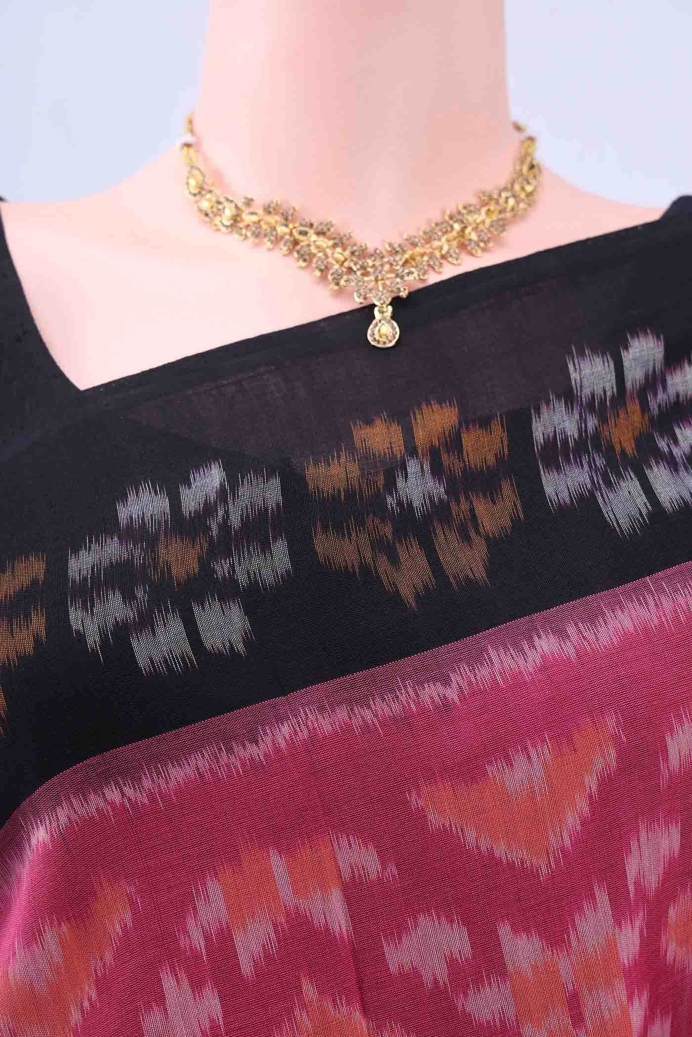 Pink Pochampally Cotton Saree - Image 3