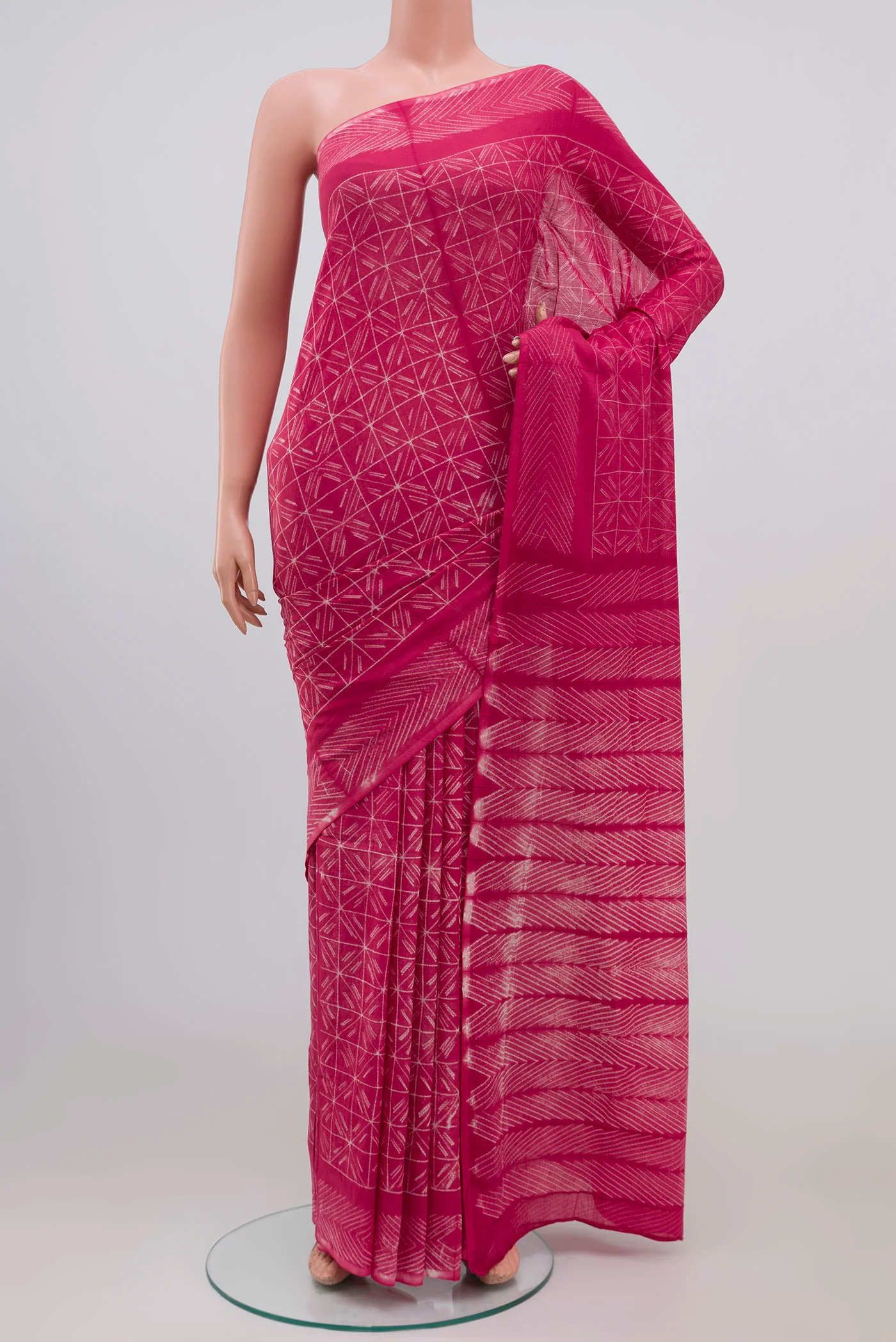Pink Printed Cotton Saree