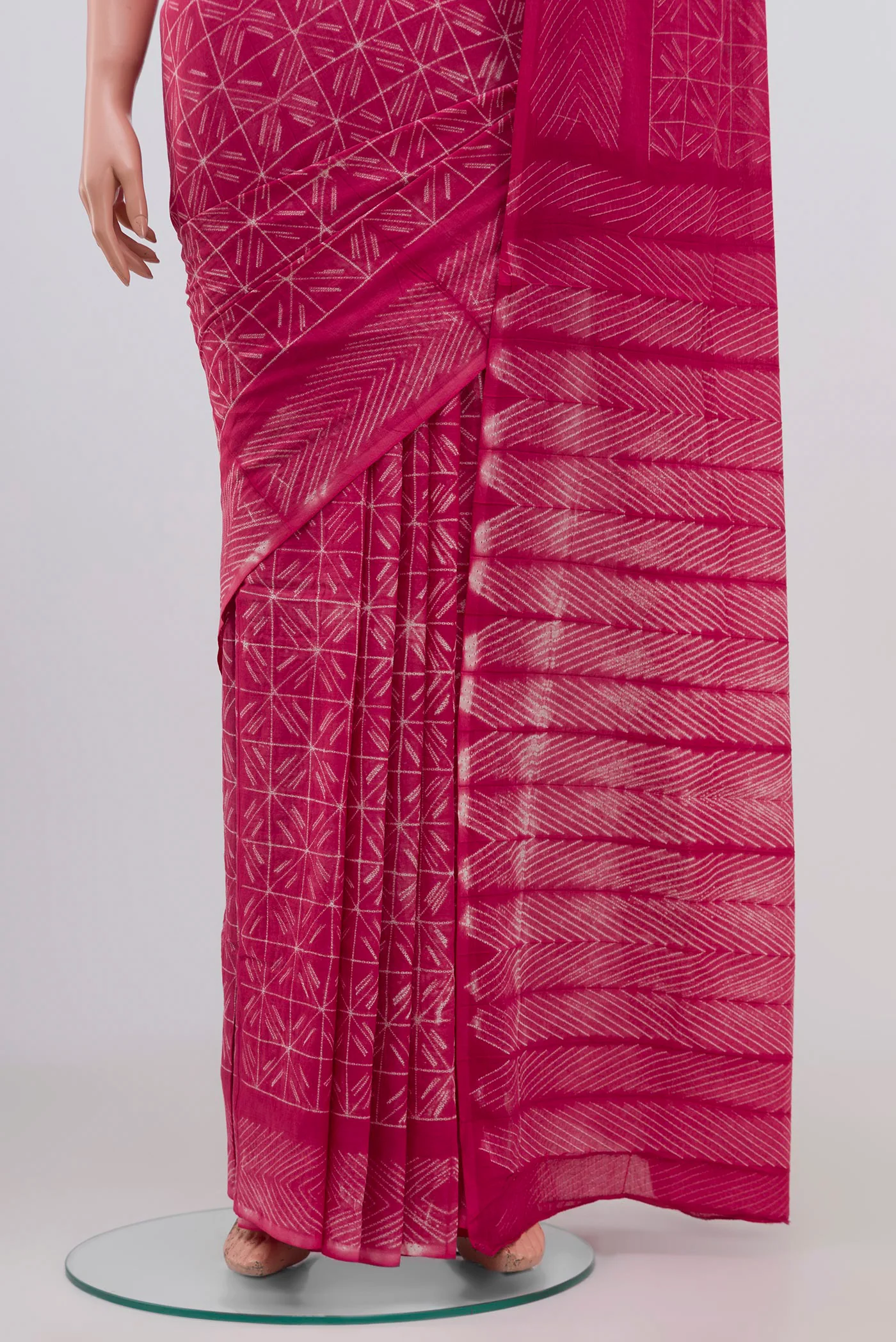 Pink Printed Cotton Saree - Image 3