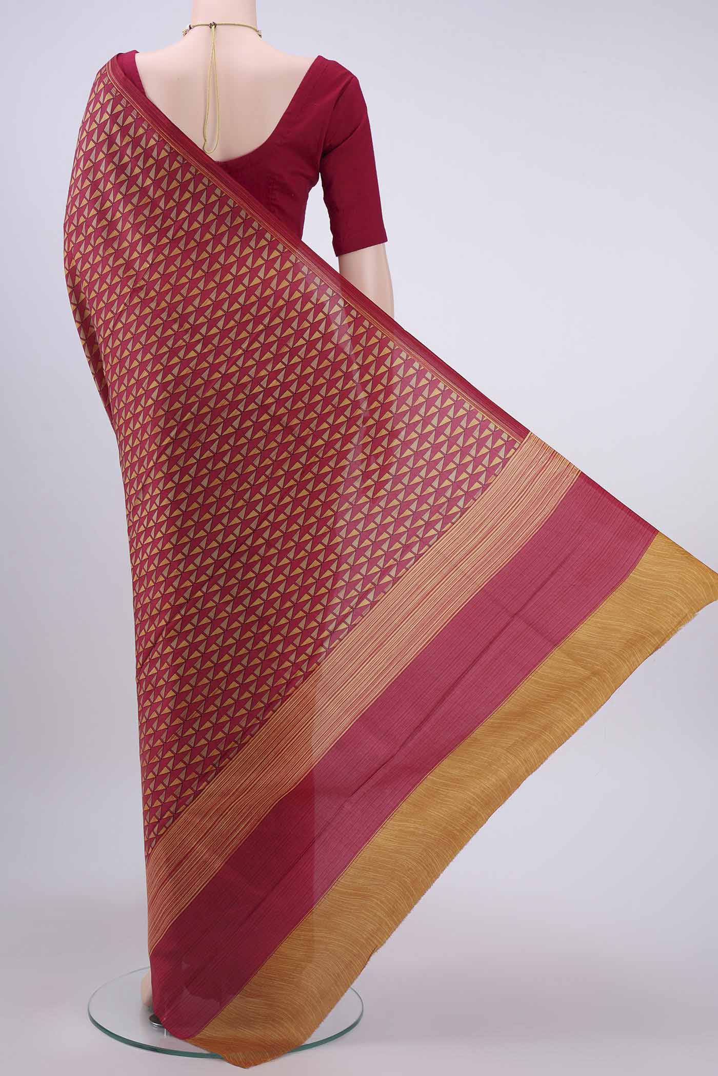 Pink Printed Silk Saree - Image 3