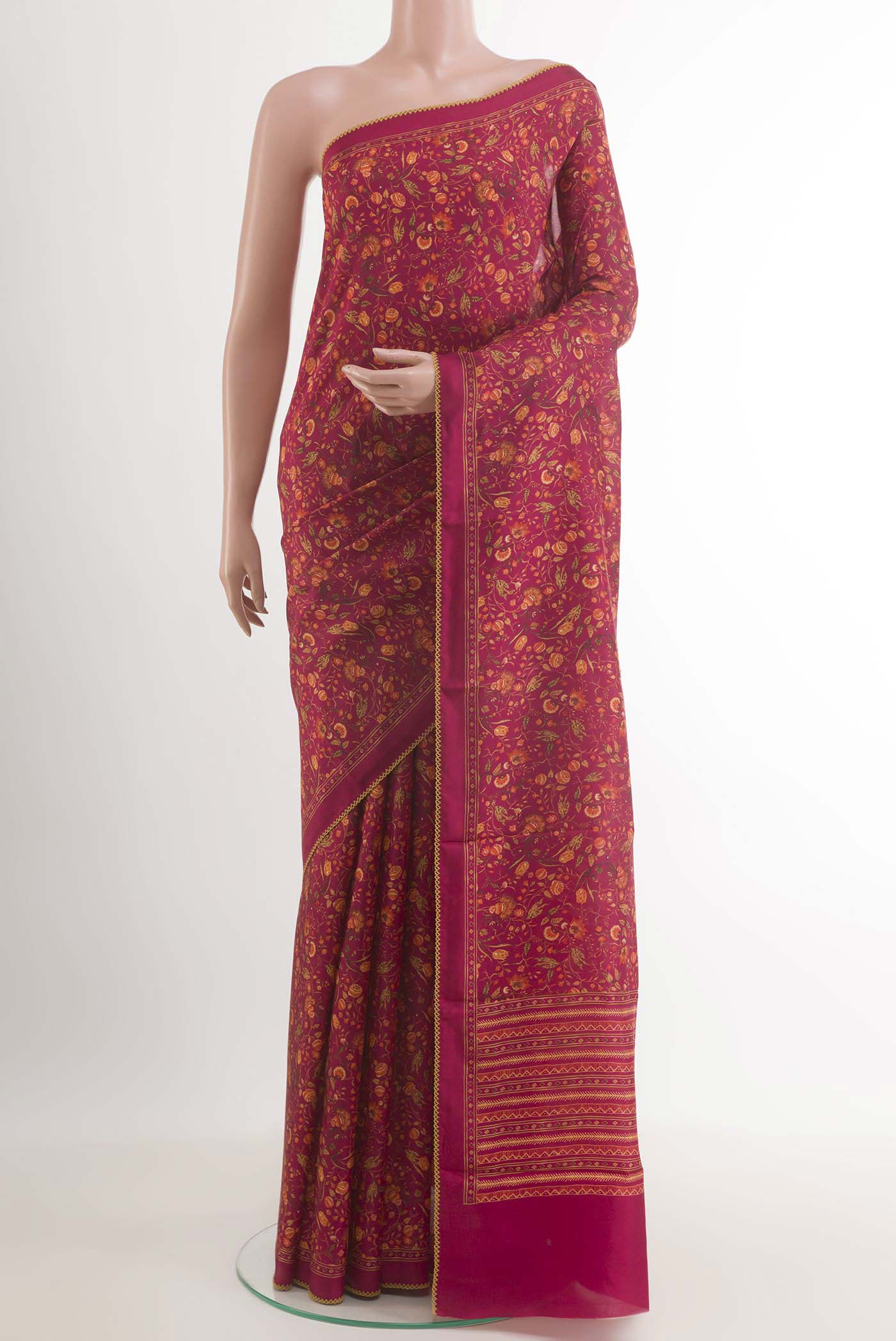Pink Printed Silk Saree