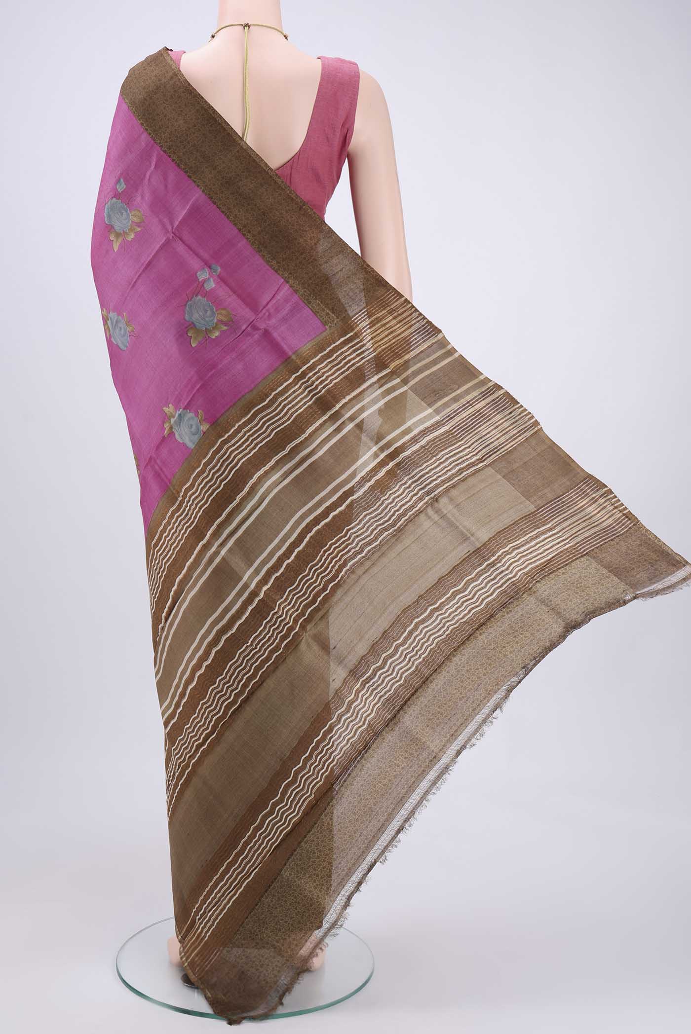 Pink Printed Silk Saree - Image 3