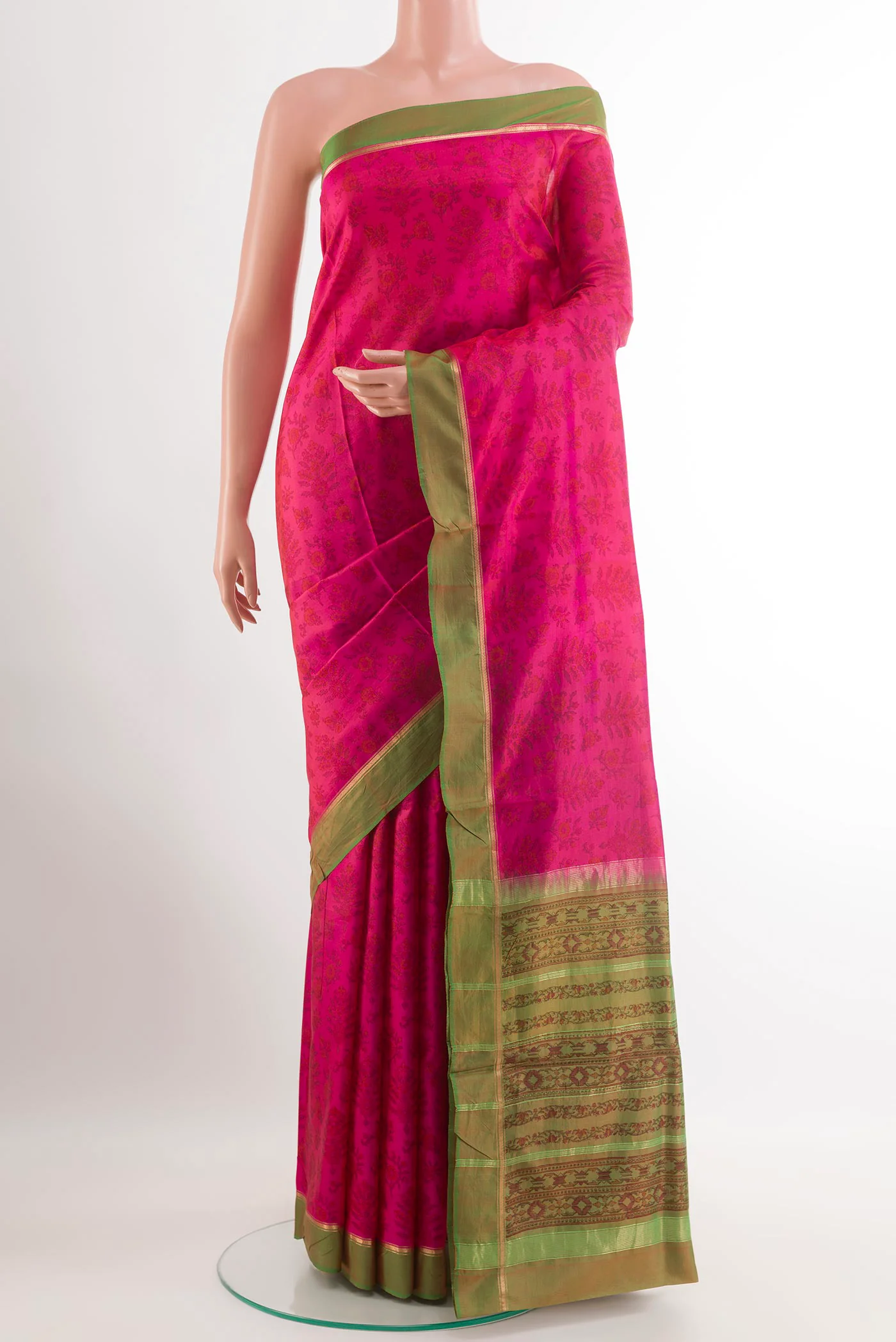 Pink Printed Silk Saree
