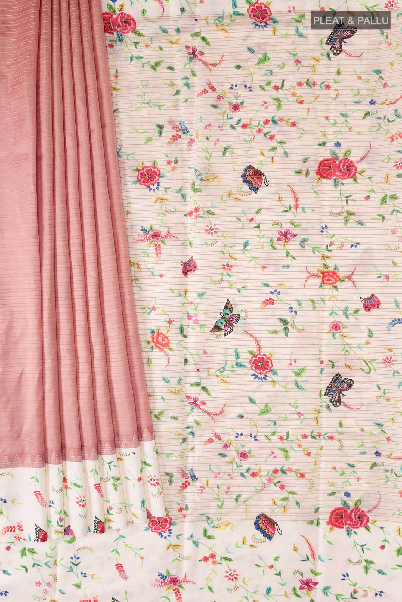 Rose Gold Printed Silk Saree - Image 2