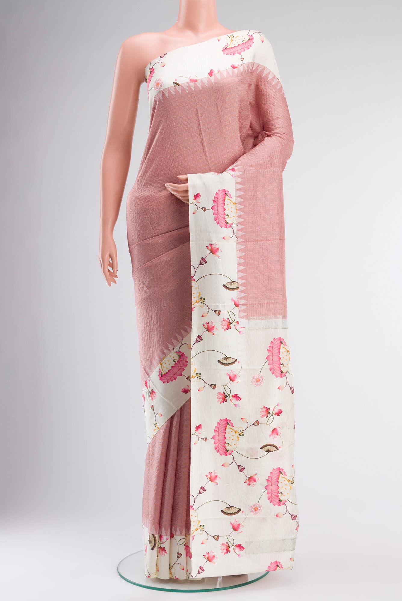 Rose Gold Printed Silk Saree