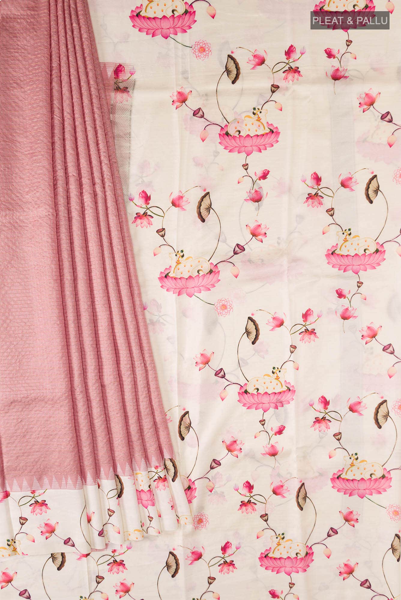 Rose Gold Printed Silk Saree - Image 2
