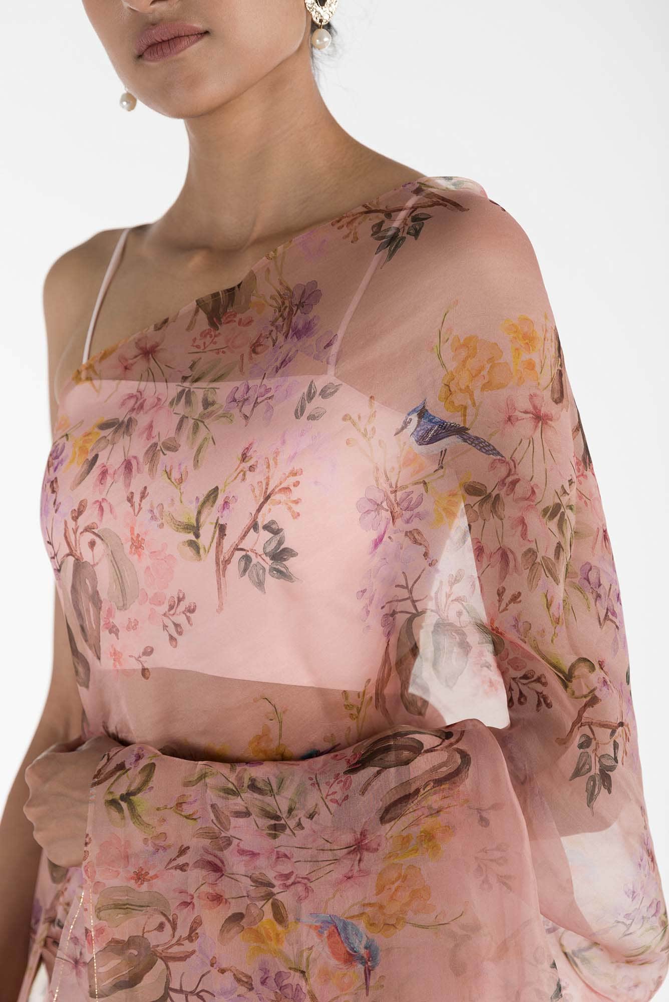 Flourishing Friendships Pink Pure Organza Silk Saree - Image 2