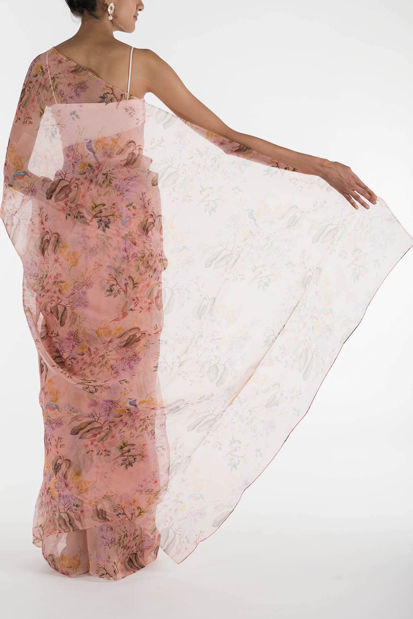 Flourishing Friendships Pink Pure Organza Silk Saree - Image 3