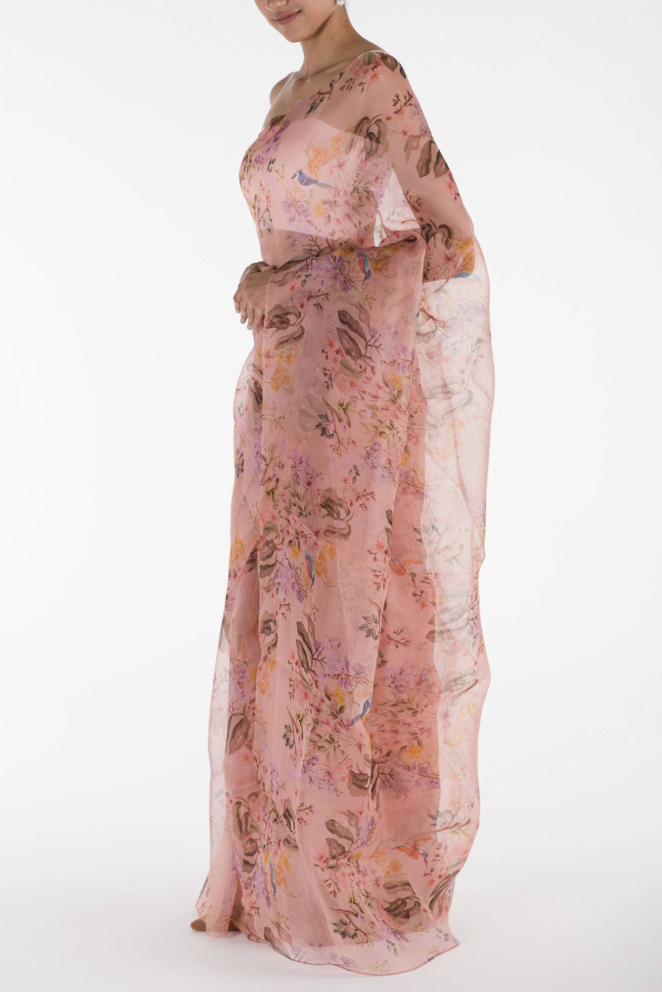 Flourishing Friendships Pink Pure Organza Silk Saree - Image 4