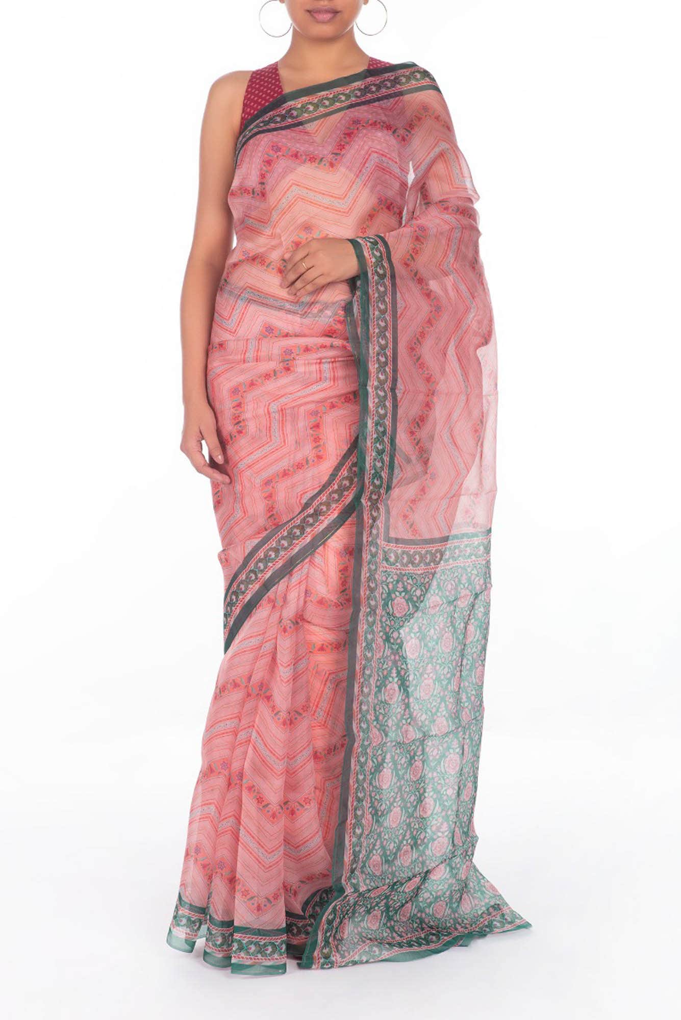 Leher Pink floral design saree from Chintz Collection, Designed by Nalli - Image 2