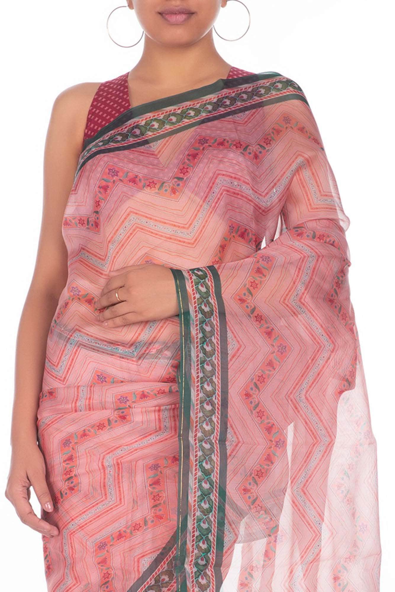Leher Pink floral design saree from Chintz Collection, Designed by Nalli - Image 3