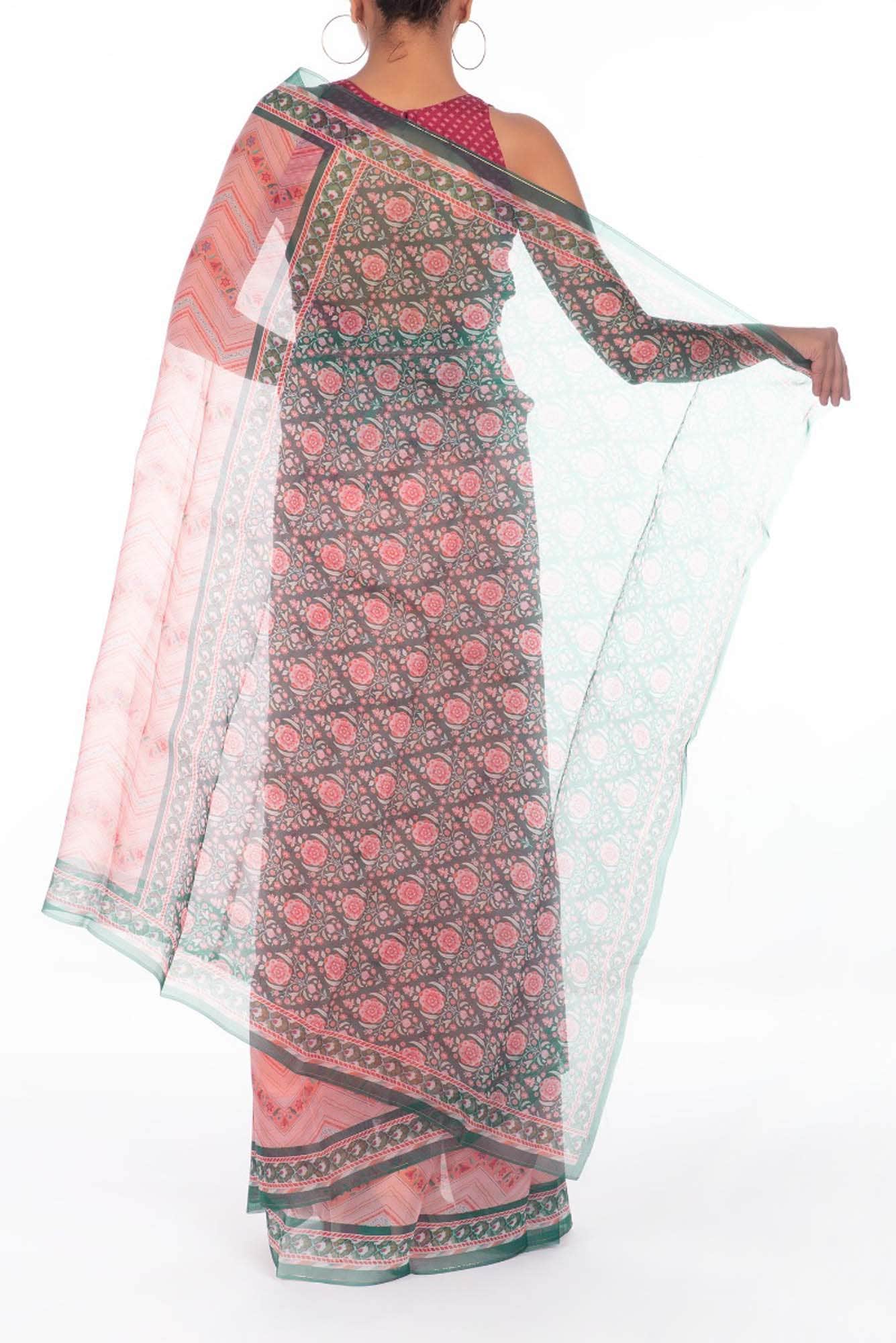 Leher Pink floral design saree from Chintz Collection, Designed by Nalli - Image 6