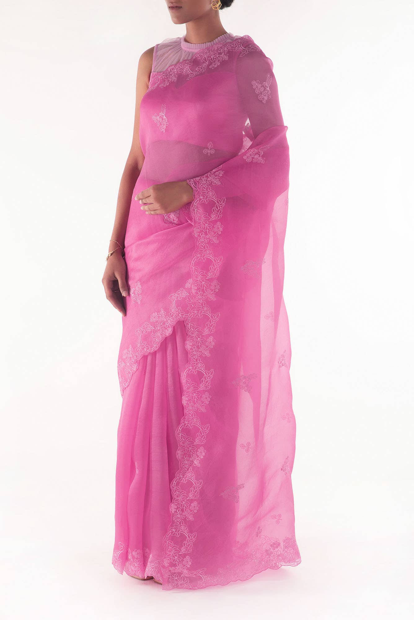 Day dreams Pink  floral design saree from Embroidered Romance Collection by Nalli - Image 3