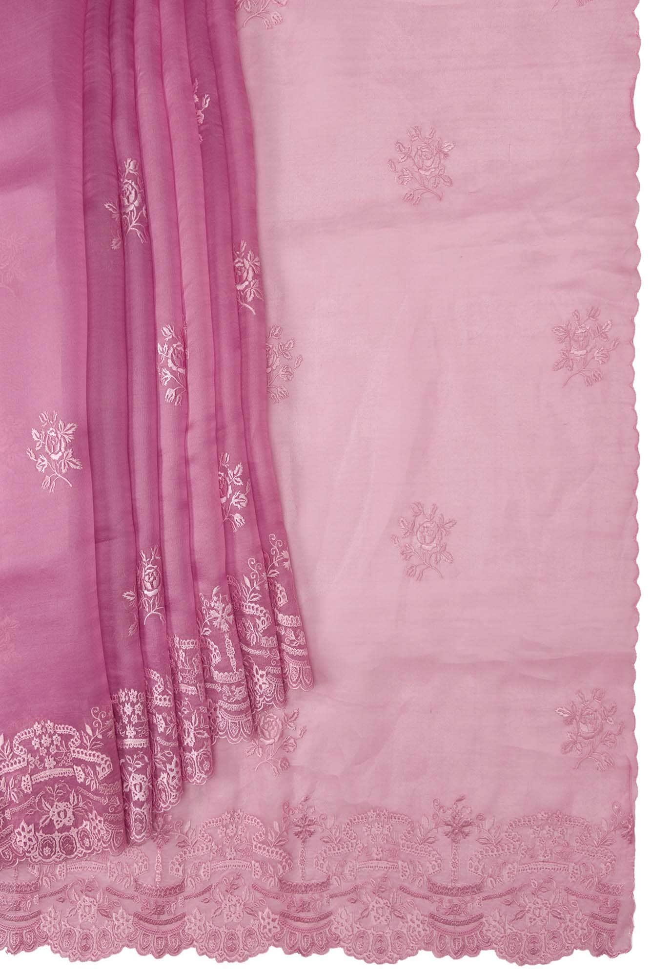 Romance of the Roses Pink floral design saree from Embroidered Romance Collection by Nalli - Image 2