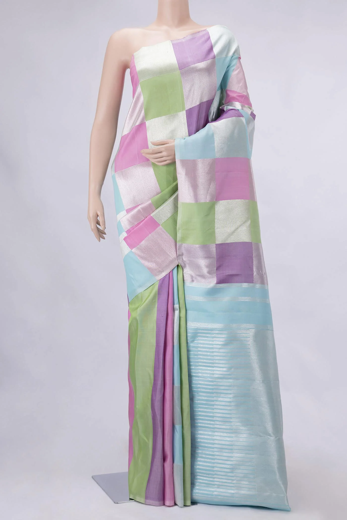 Pink, Purple and Green Dual Tone Kanjivaram Silk Saree