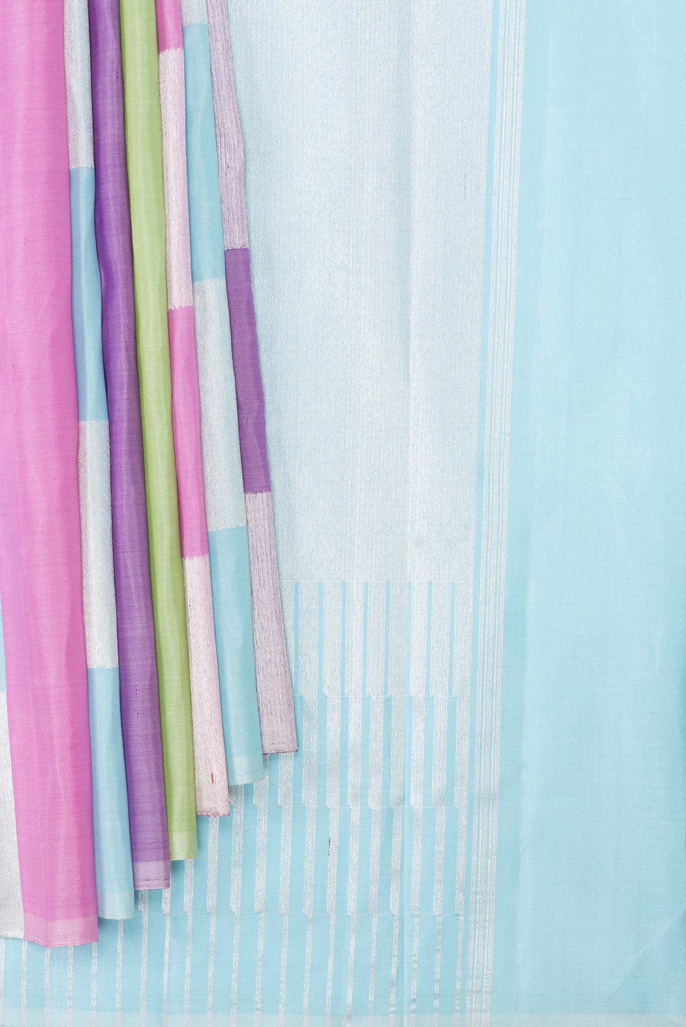 Pink, Purple and Green Dual Tone Kanjivaram Silk Saree - Image 2