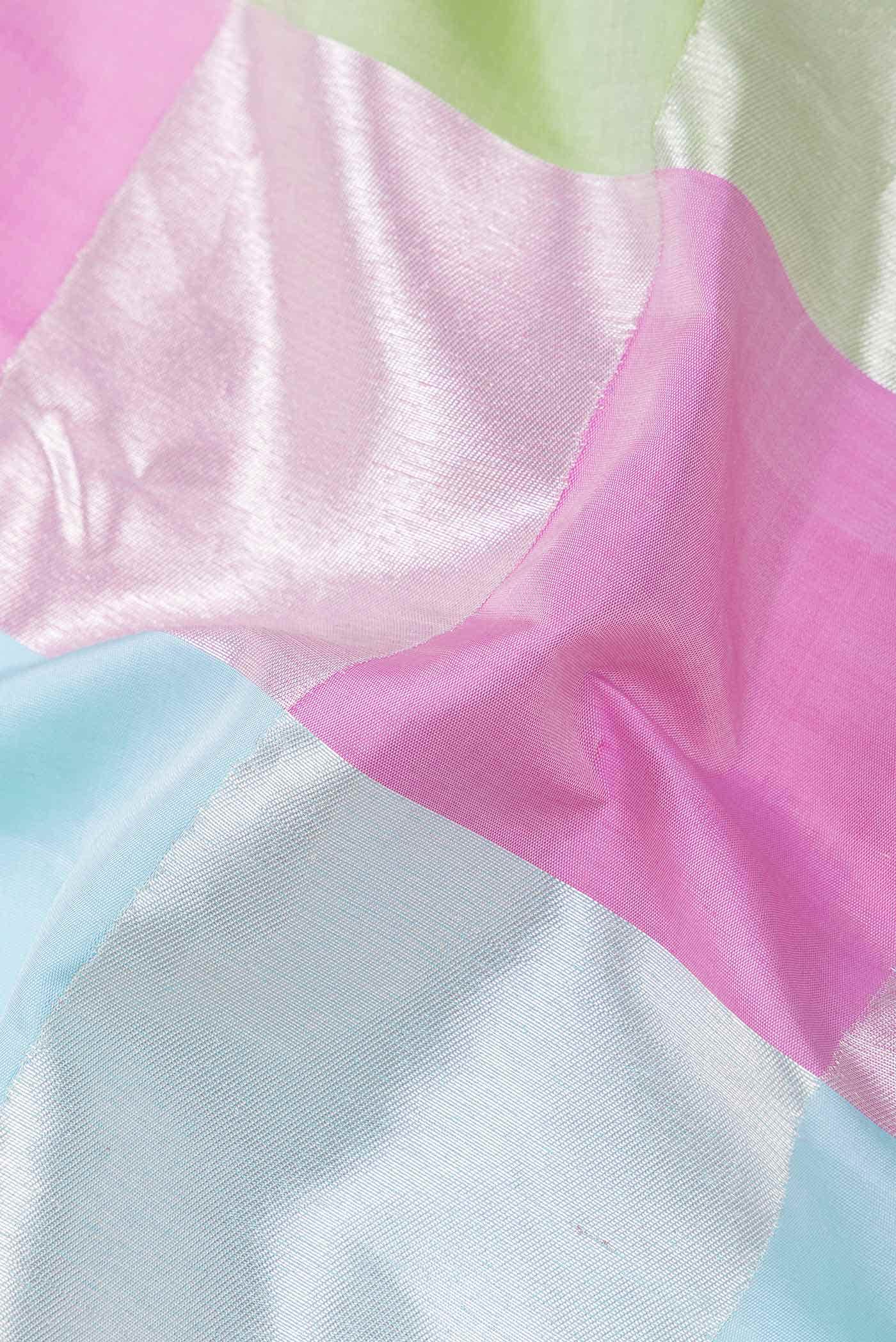 Pink, Purple and Green Dual Tone Kanjivaram Silk Saree - Image 3