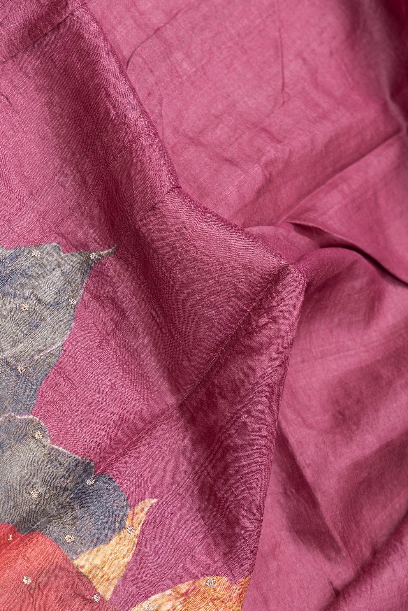 Dark Pink Tussar Silk Saree - Image 2