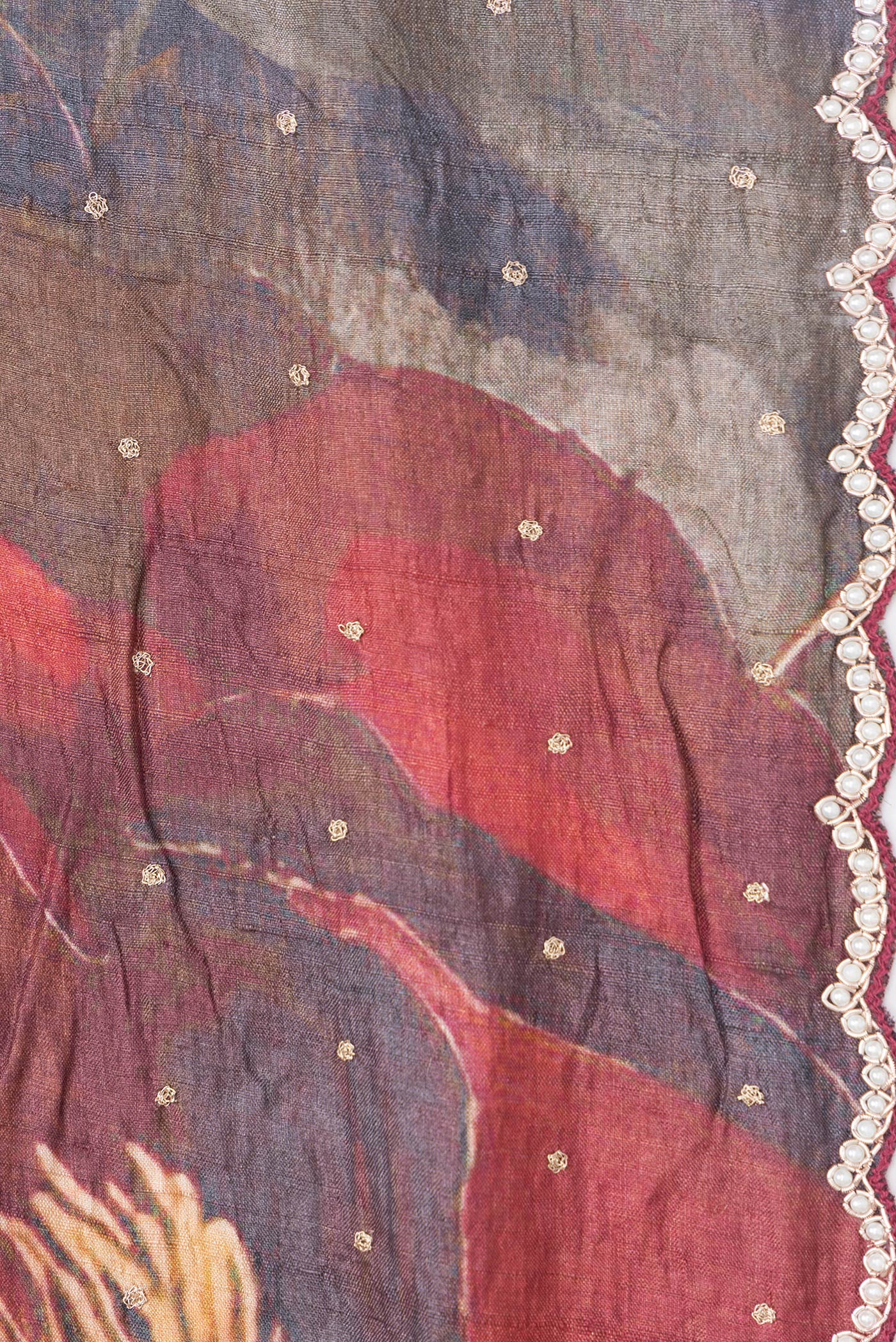 Dark Pink Tussar Silk Saree - Image 3