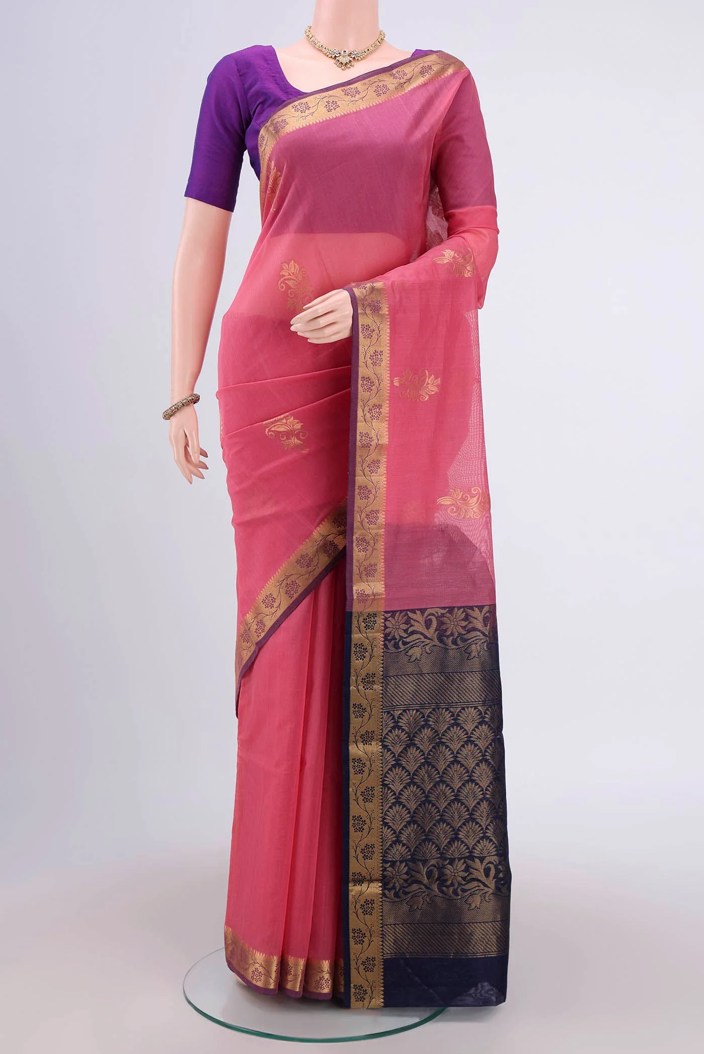 Rose pink Silk Cotton Saree