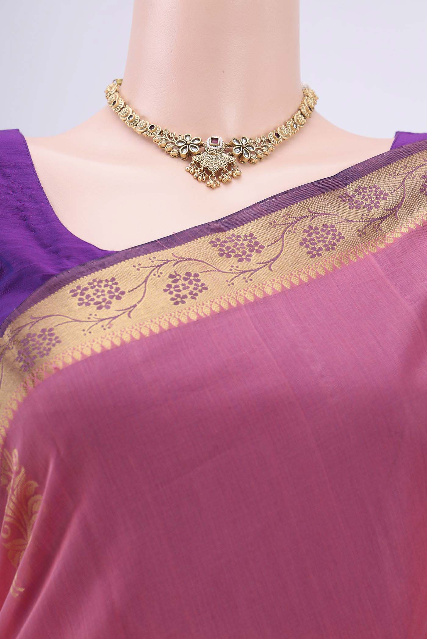 Rose pink Silk Cotton Saree - Image 2