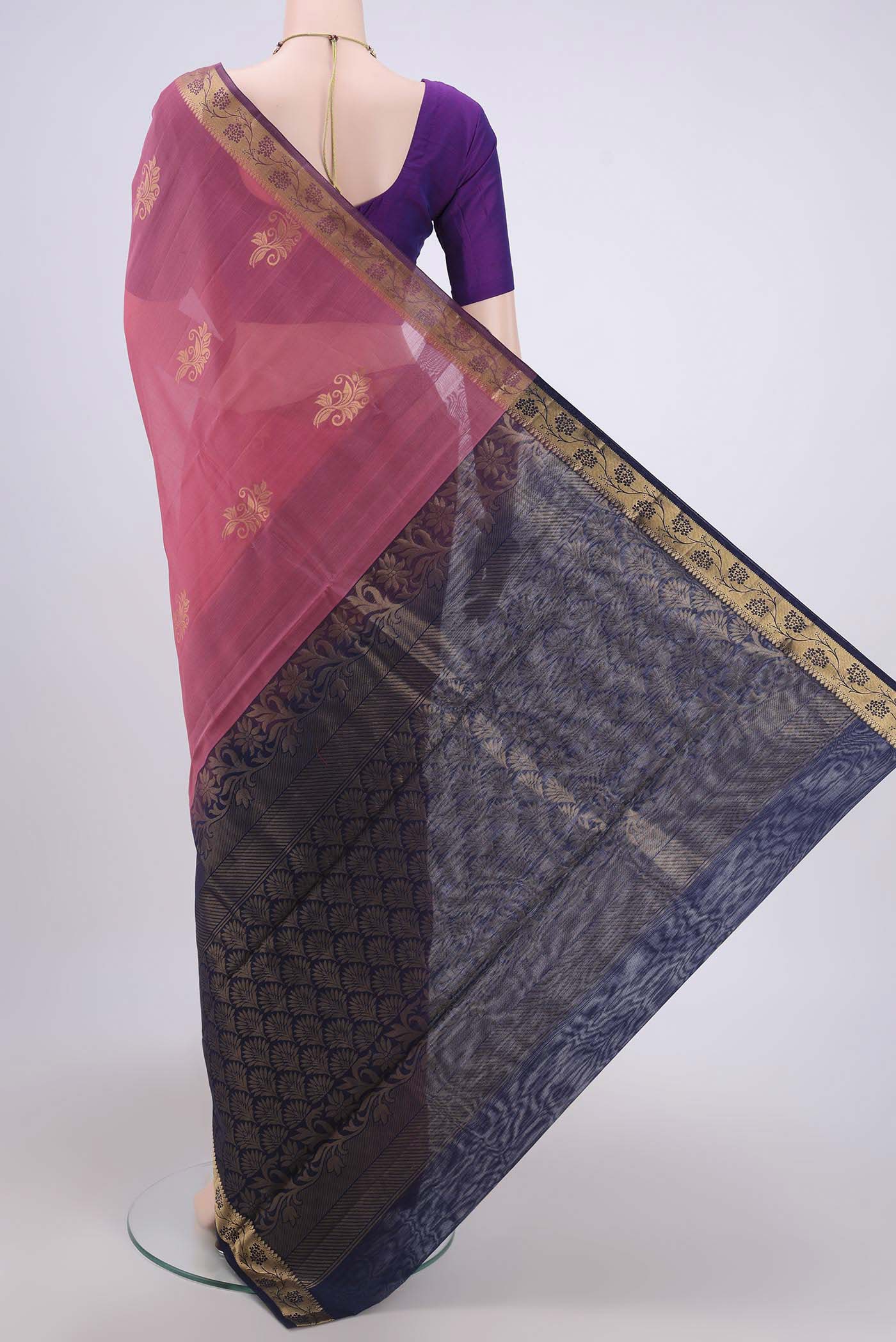 Rose pink Silk Cotton Saree - Image 3