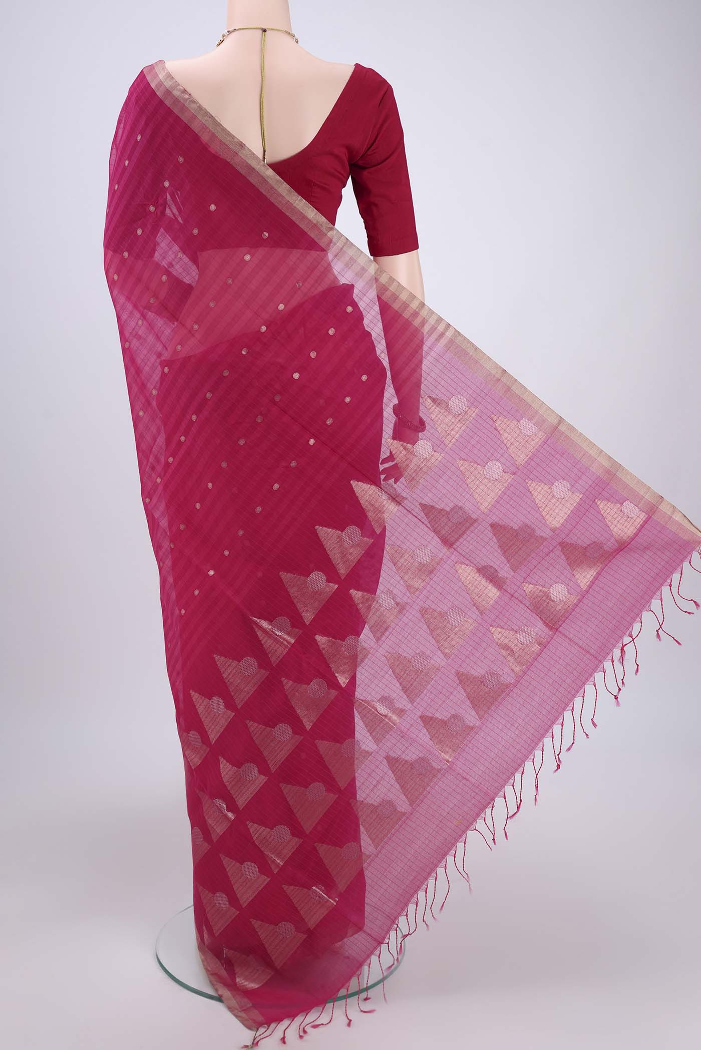 Pink Silk Cotton Saree - Image 3