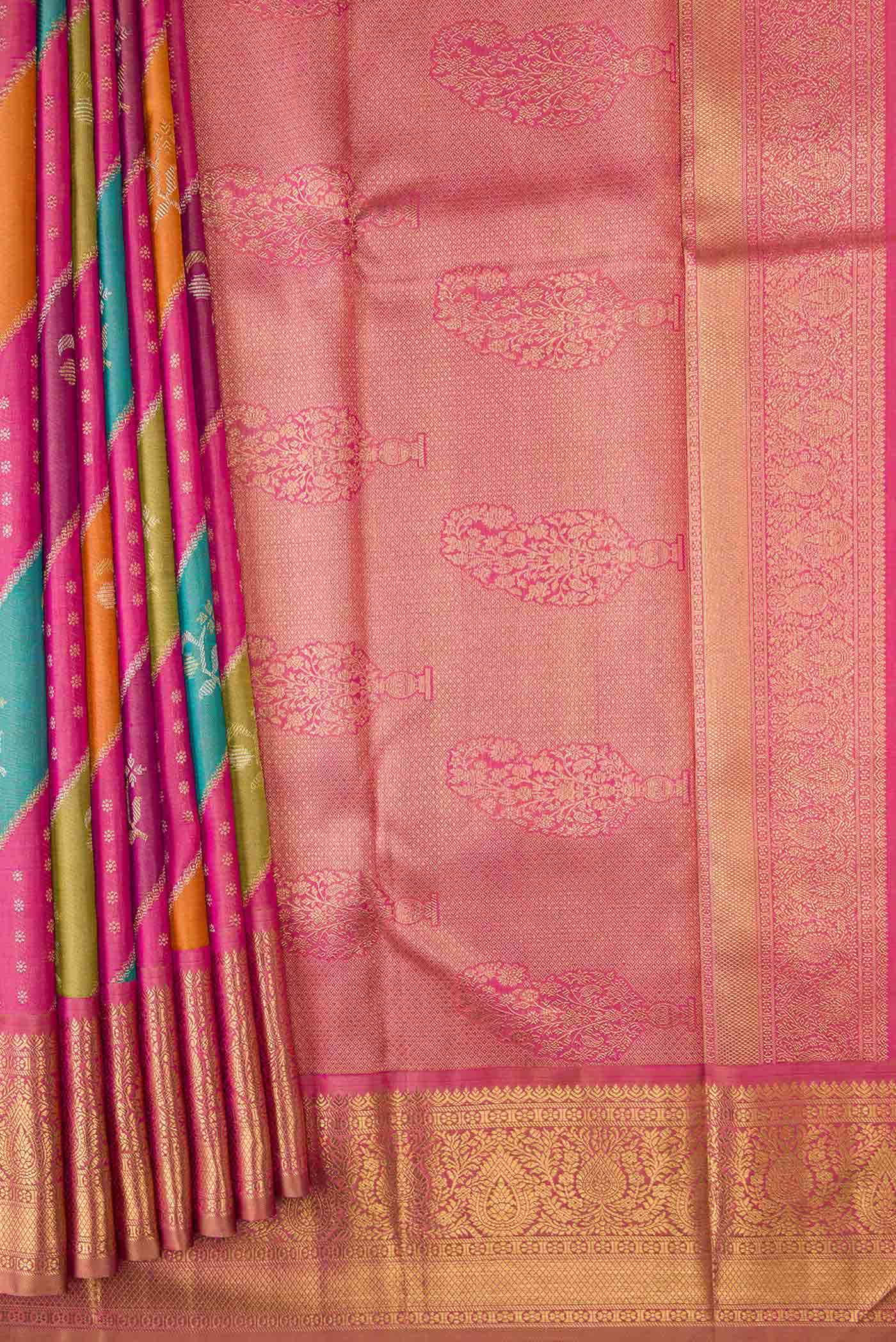 Pure Silk Pure Zari Multi Color Kanjivaram Saree - Image 2