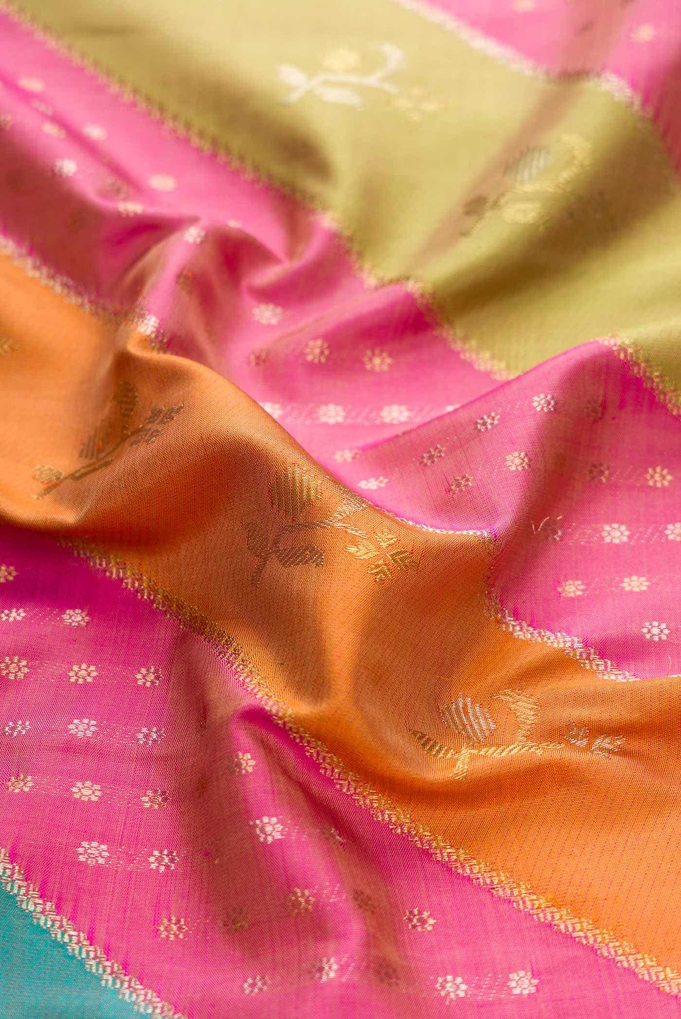 Pure Silk Pure Zari Multi Color Kanjivaram Saree - Image 3
