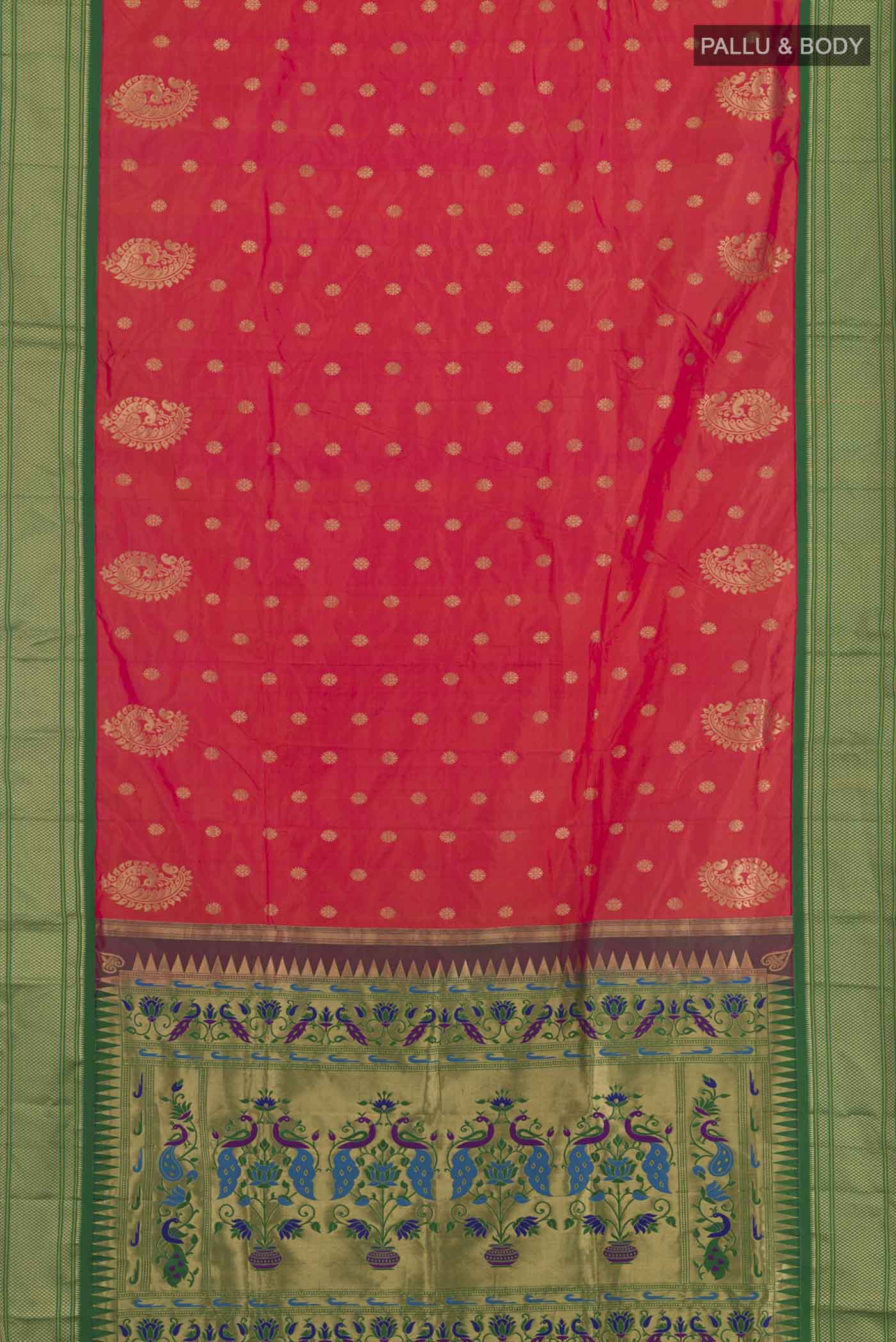 Orange with Pink Color Paithani Silk Saree - Image 3