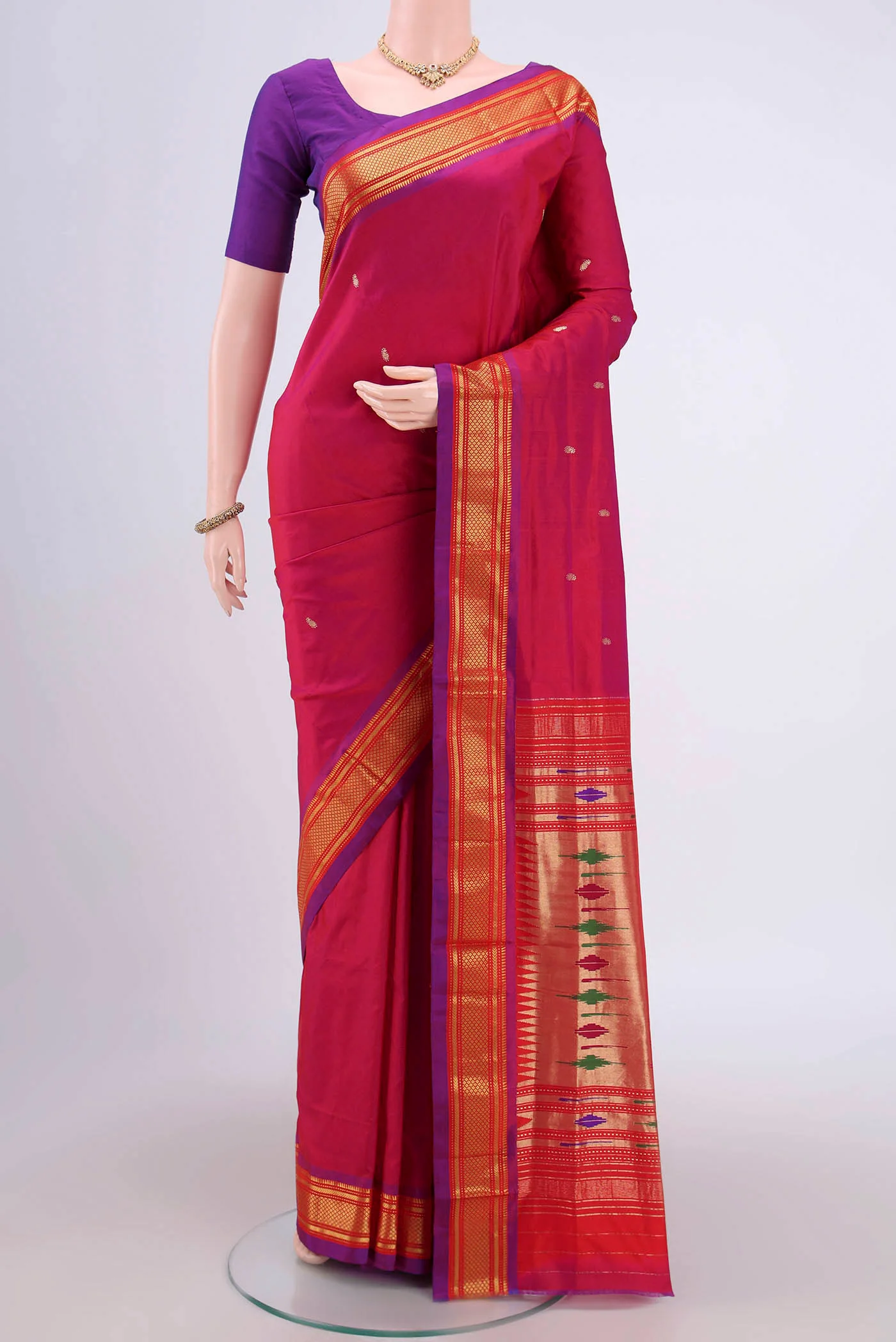 Magenta with Red Color Paithani Silk Saree