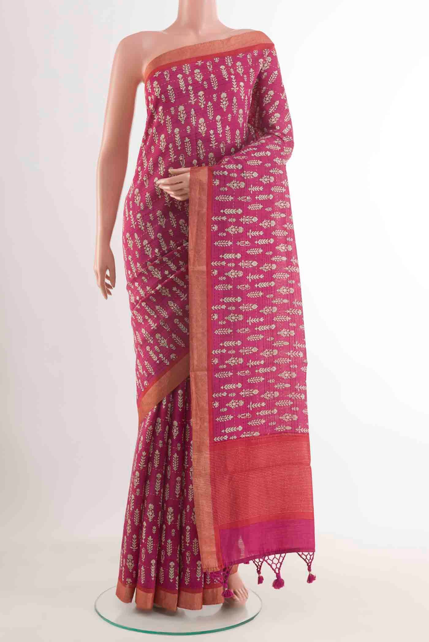 Pink Tussar Silk Saree