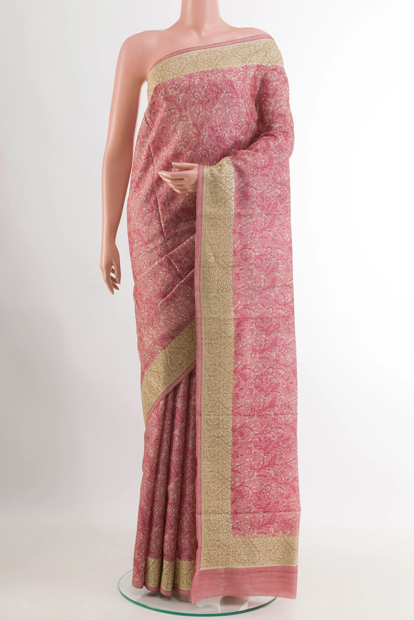 Rose Gold Tussar Silk Saree