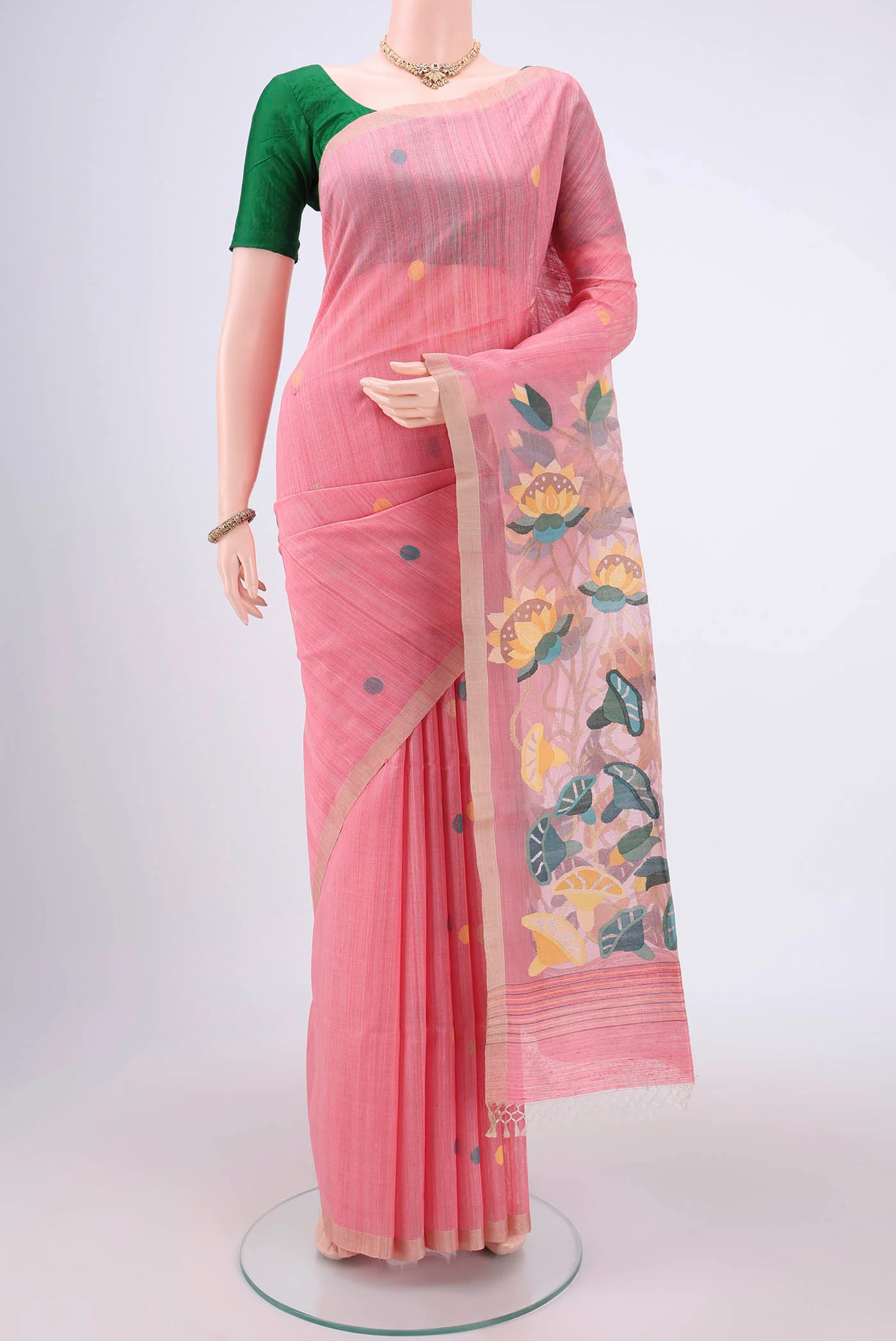Pink Jute Silk Saree