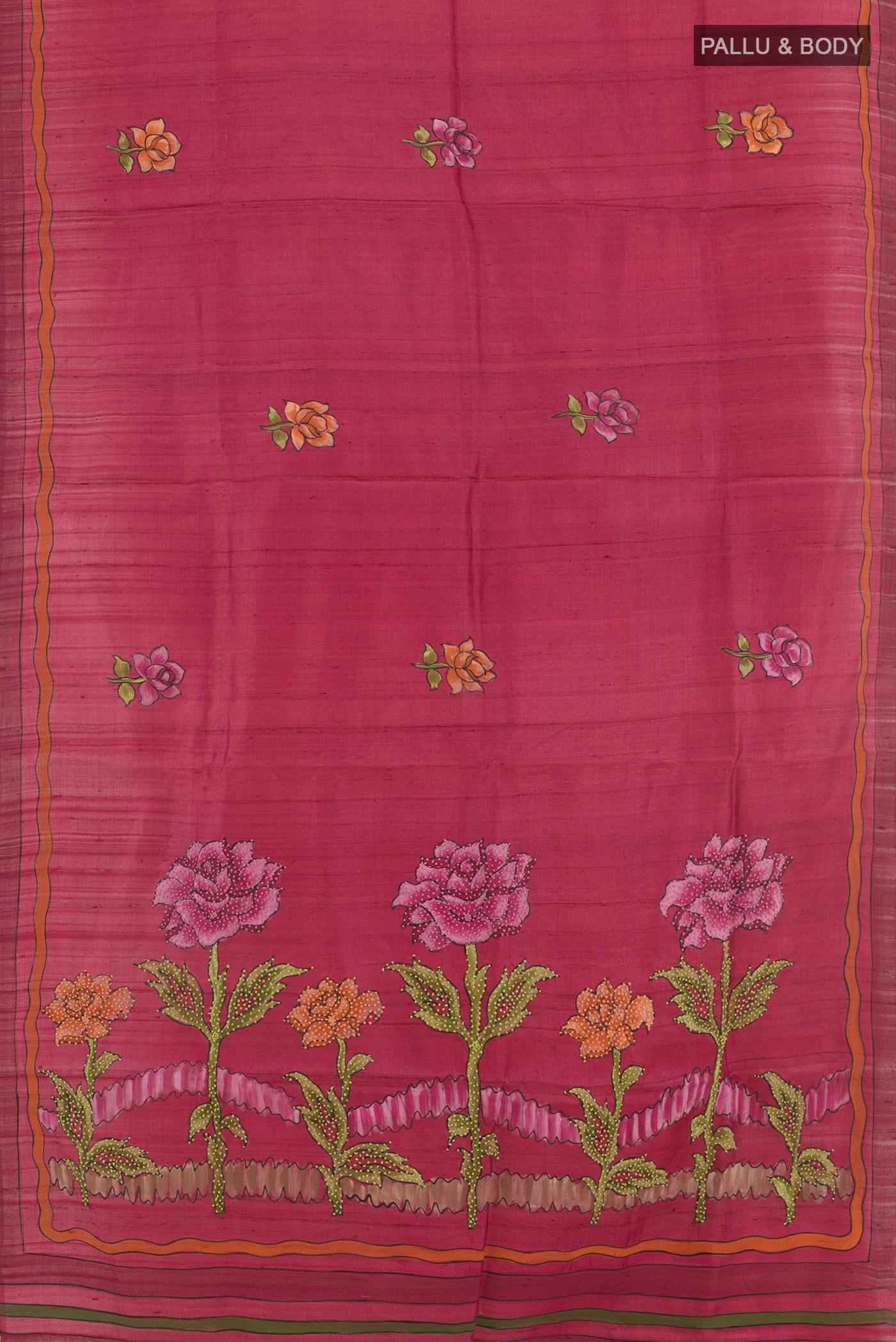 Maroon Tussar Silk Saree - Image 3