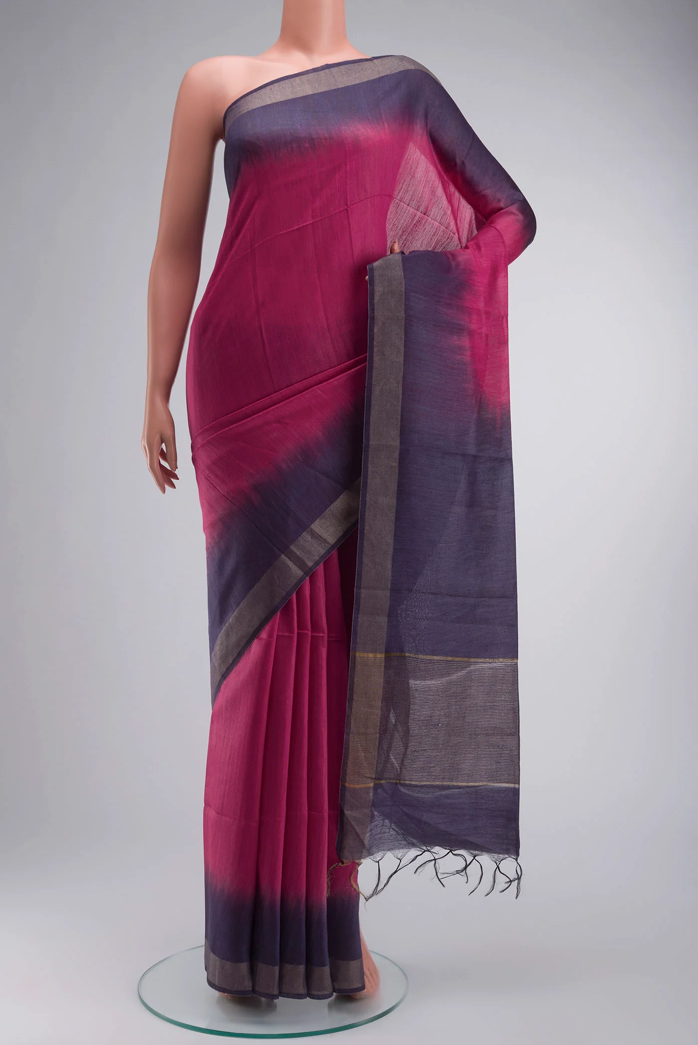 Pink Tussar Silk Saree