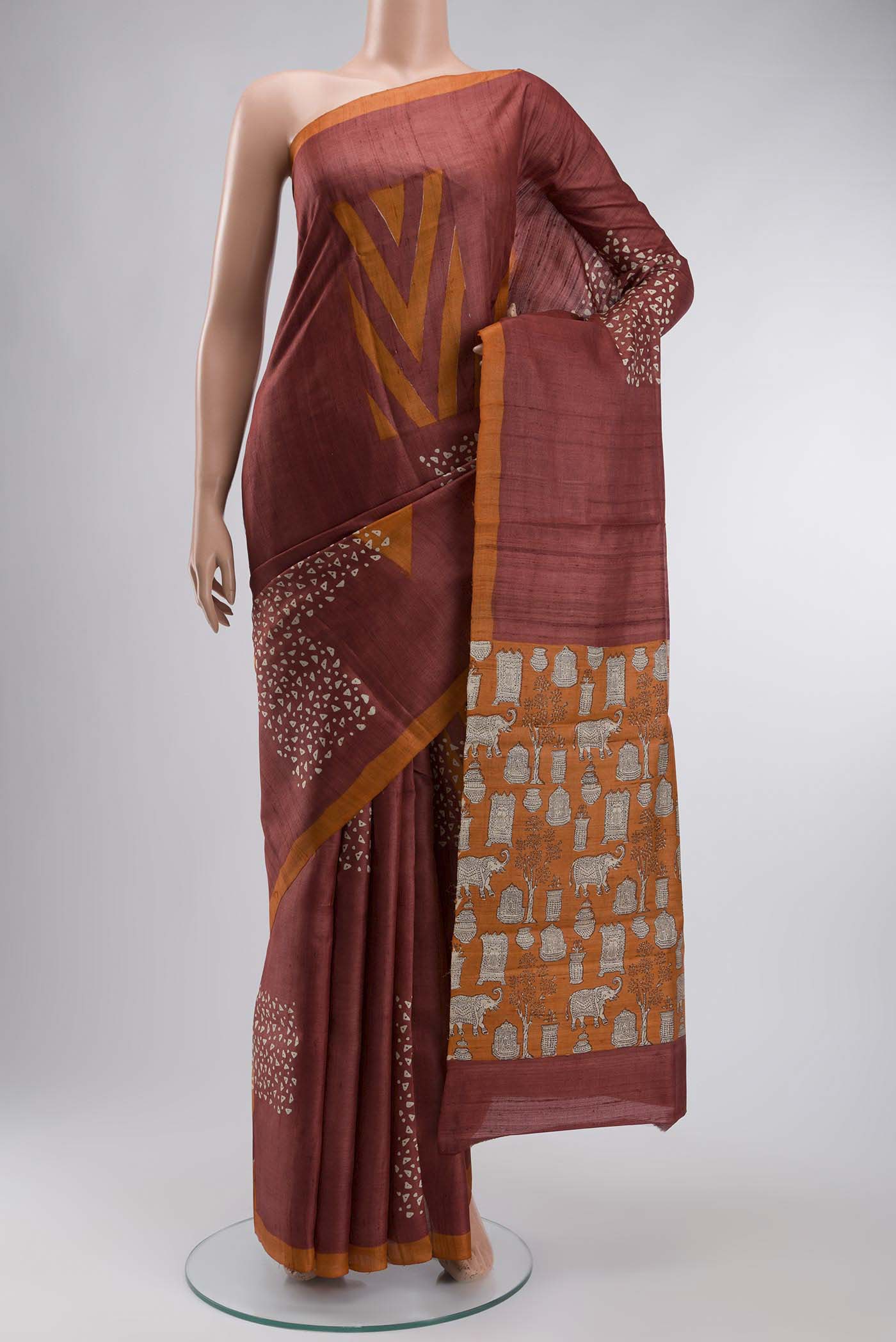 Rust Tussar Silk Saree
