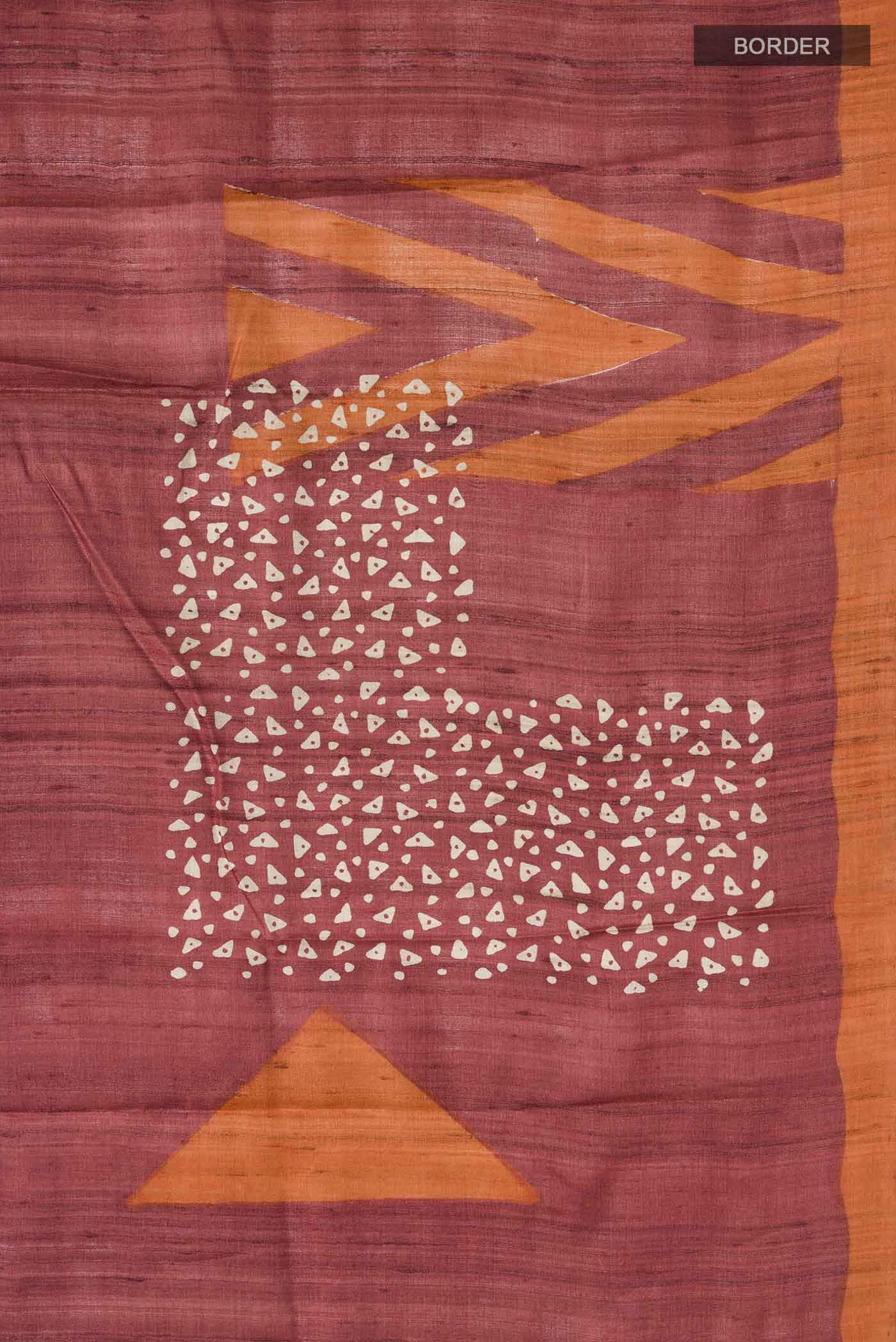 Rust Tussar Silk Saree - Image 3