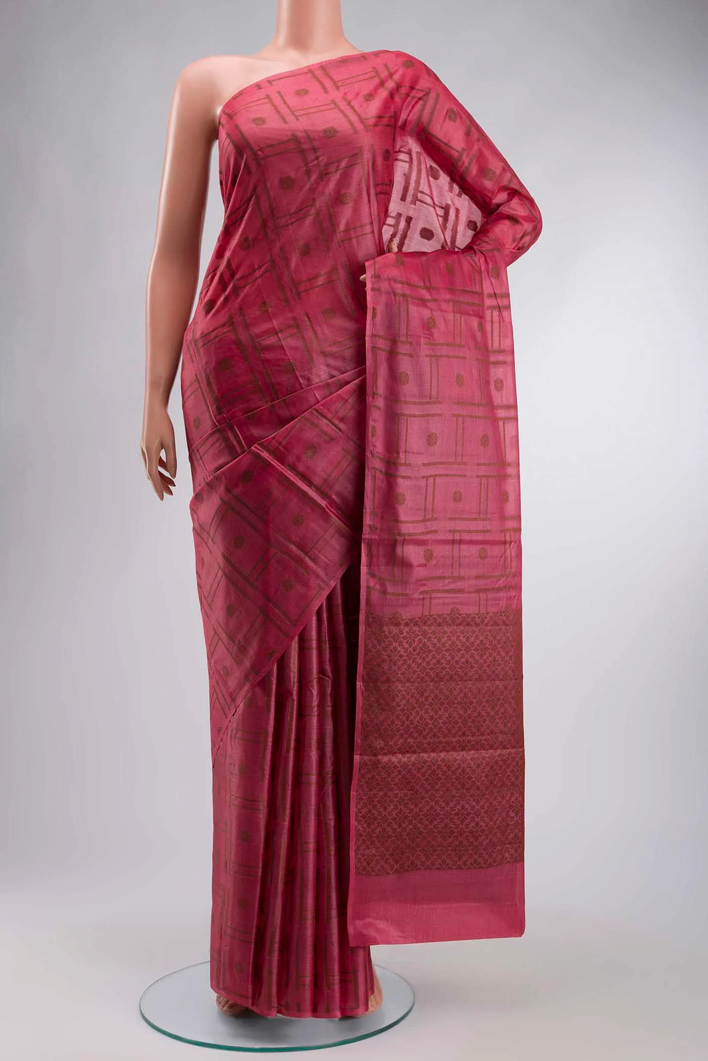 Coral Banarasi Tussar Silk Saree
