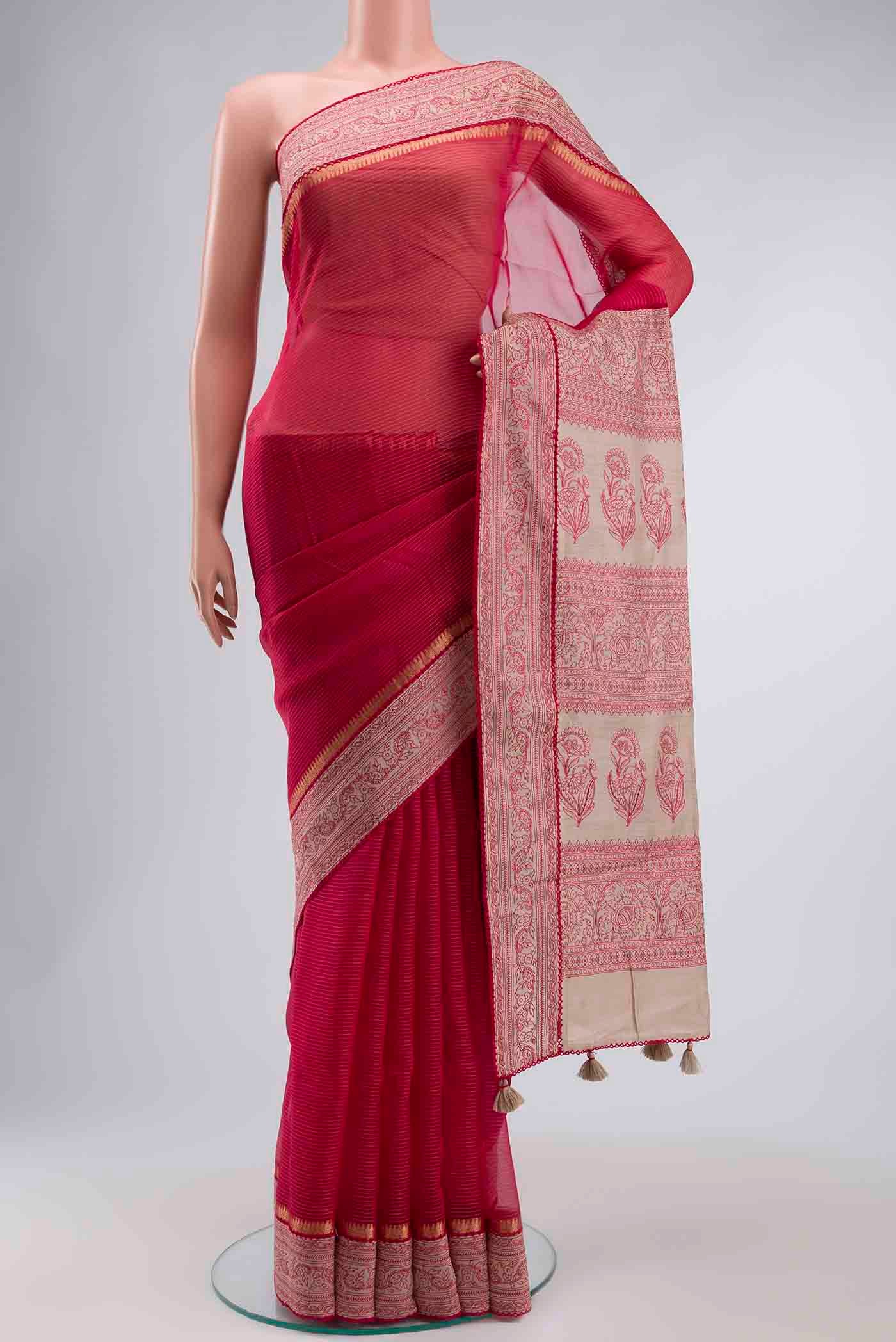 Pink Tussar Silk Saree