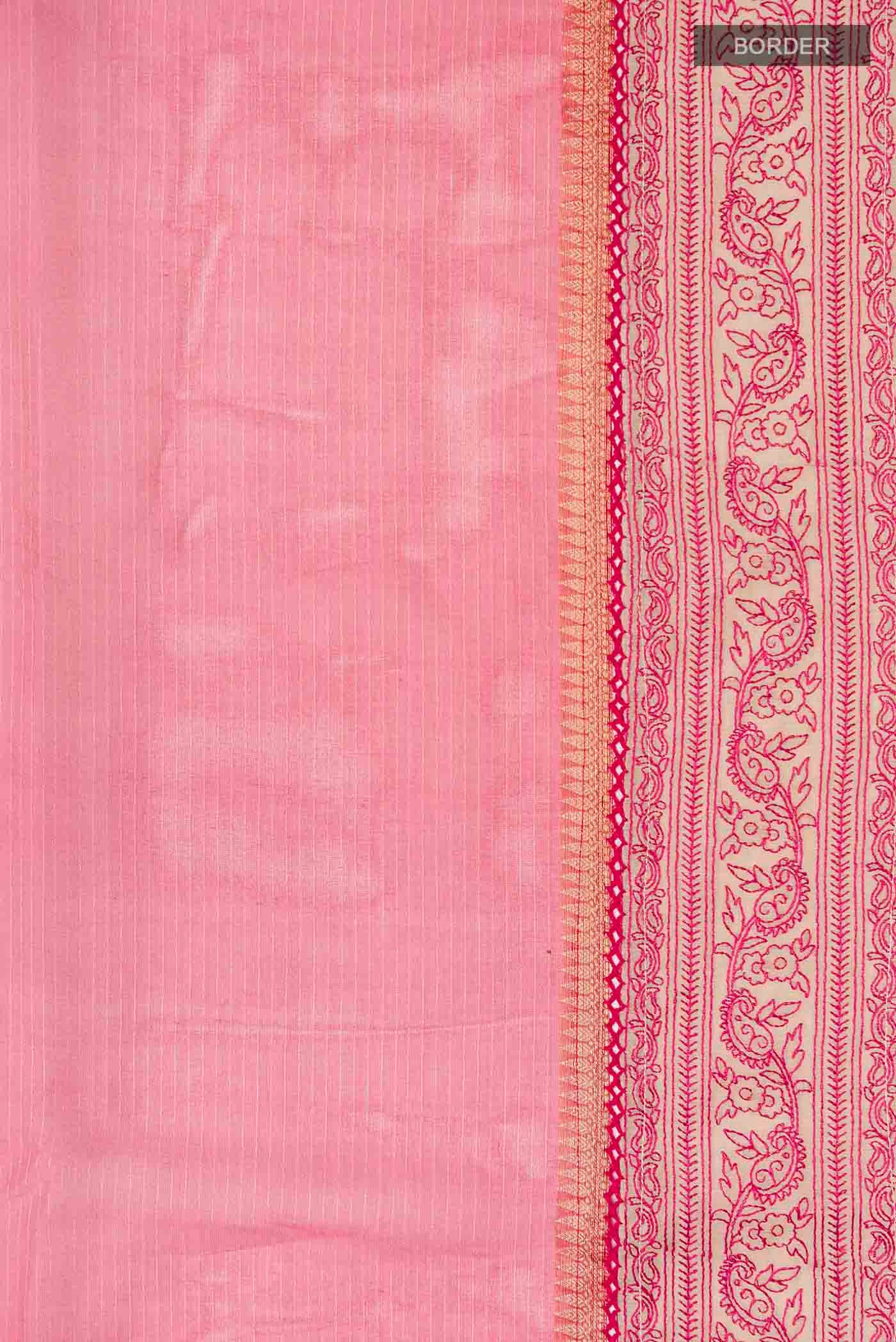 Pink Tussar Silk Saree - Image 3
