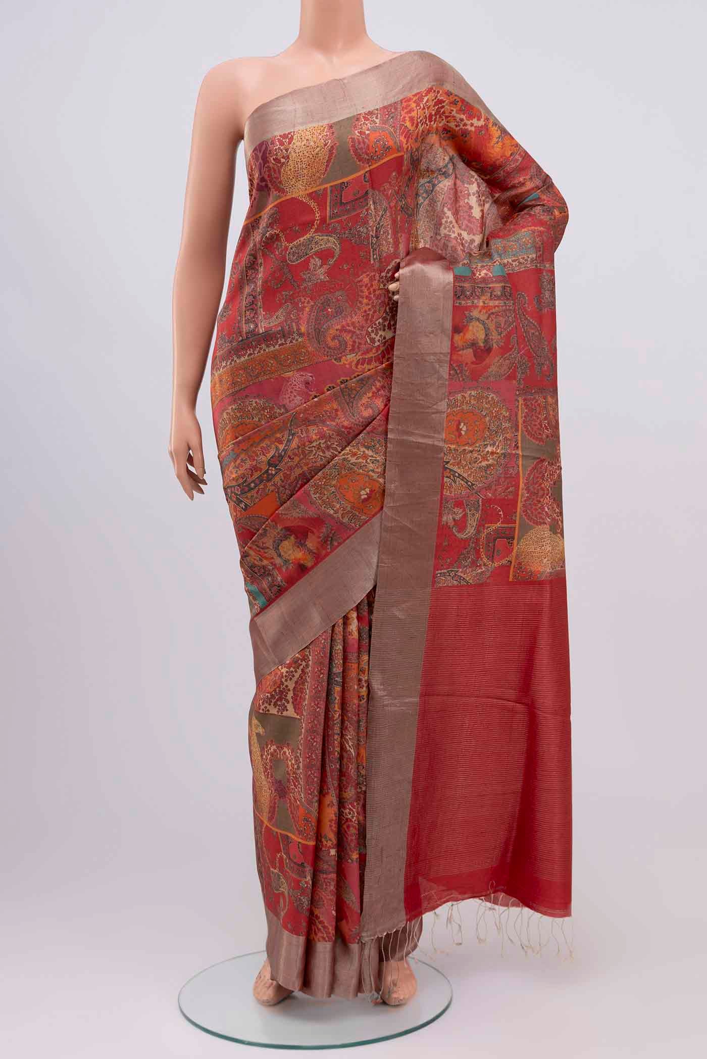 Pink Tussar Silk Saree