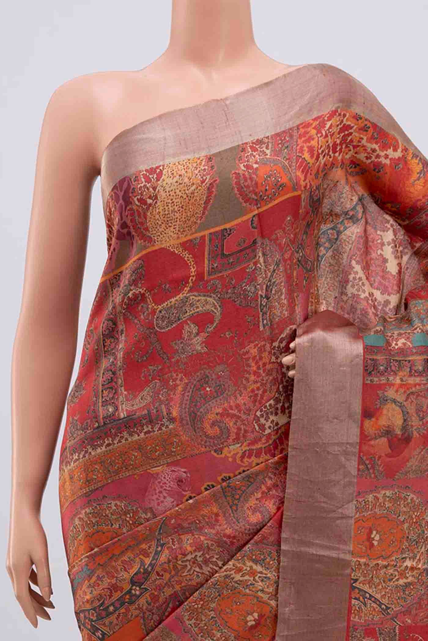 Pink Tussar Silk Saree - Image 2