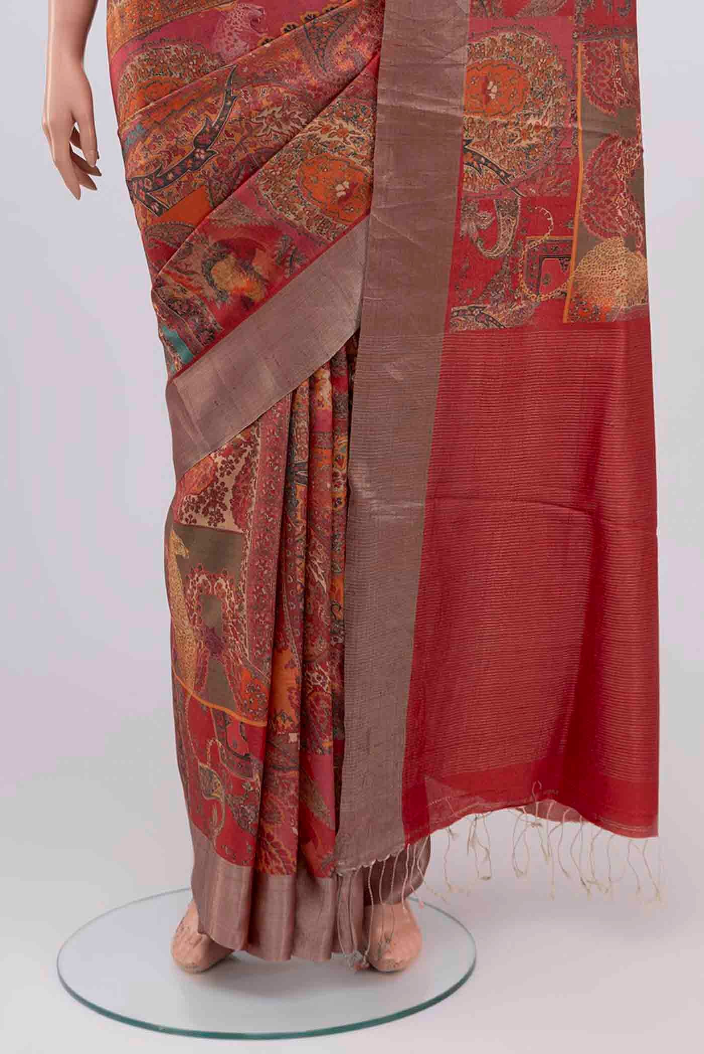 Pink Tussar Silk Saree - Image 3