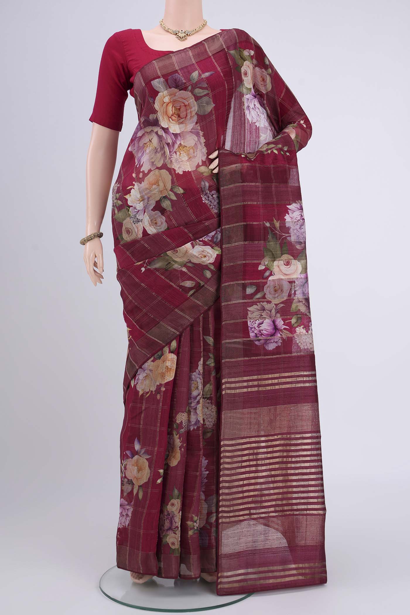 Maroon Tussar Silk Saree